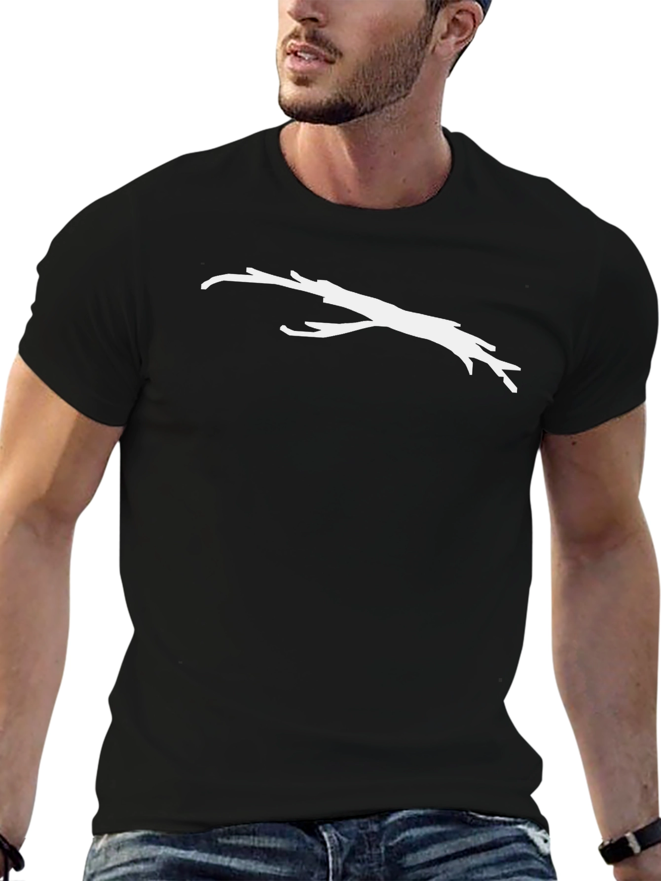 Mens Black T-Shirt with White Branch Design