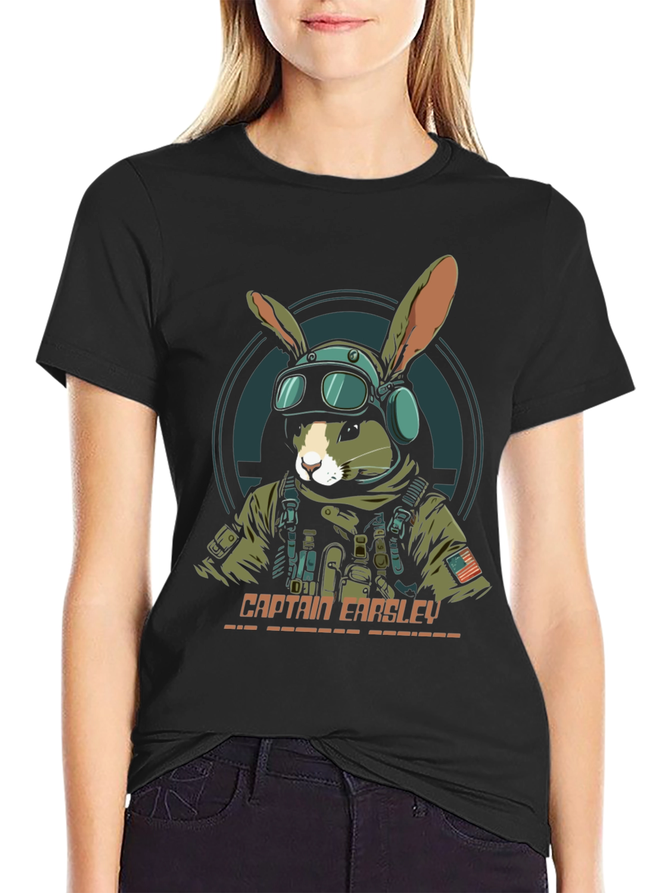 Captain Earsley T-Shirt - Tactical Rabbit Design