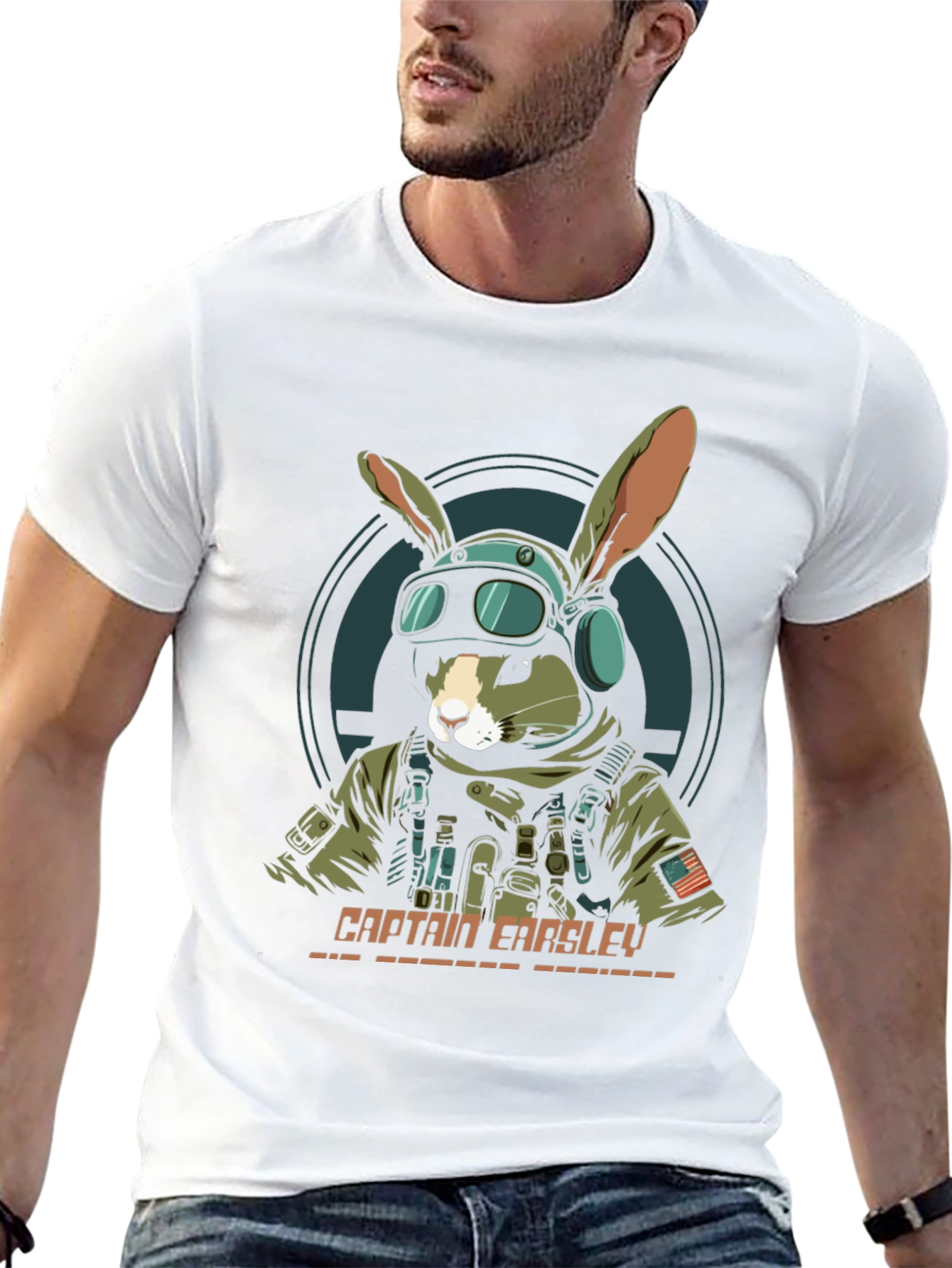 Captain Earsley T-Shirt - Tactical Rabbit Design