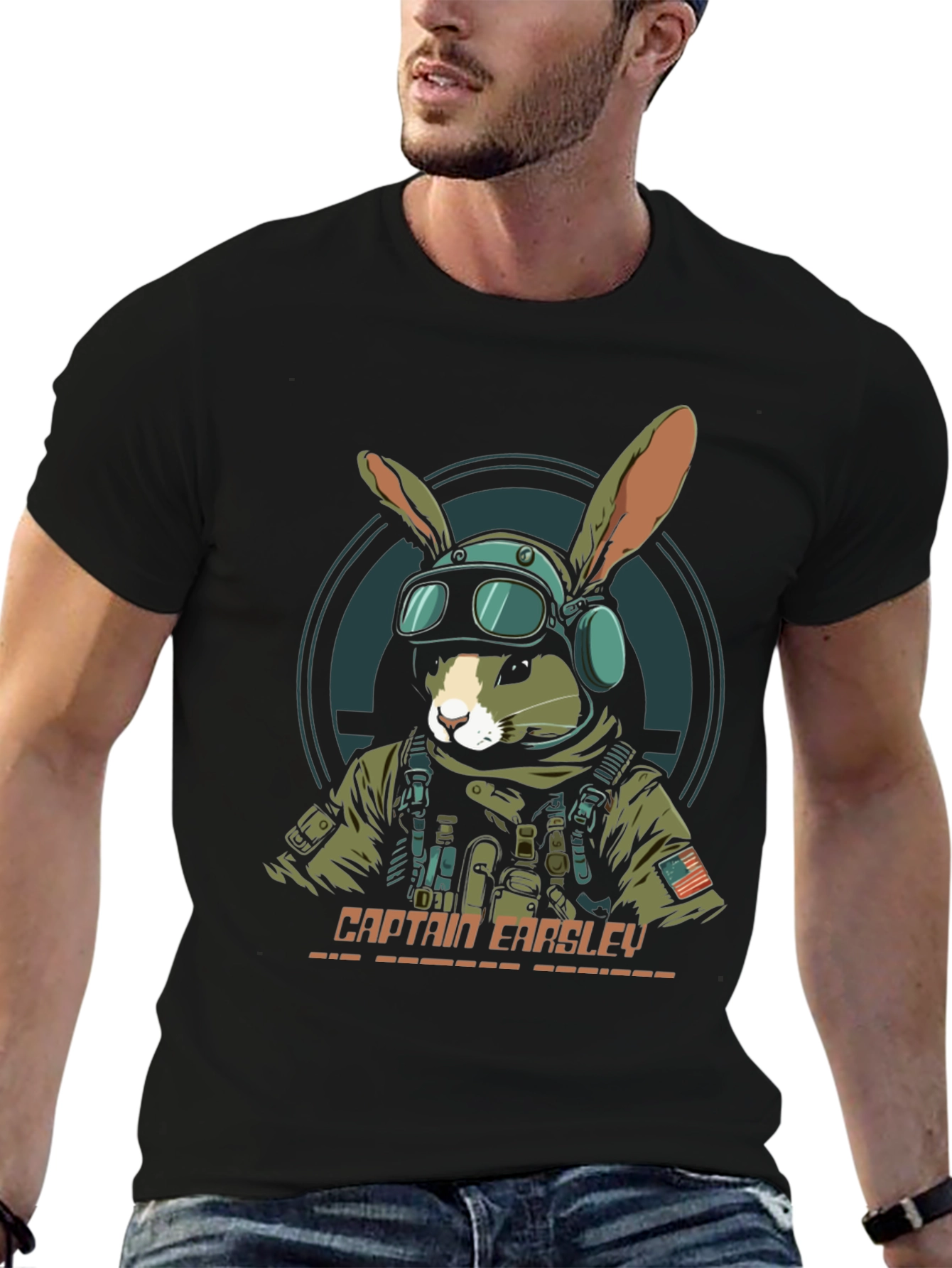 Captain Earsley T-Shirt - Tactical Rabbit Design
