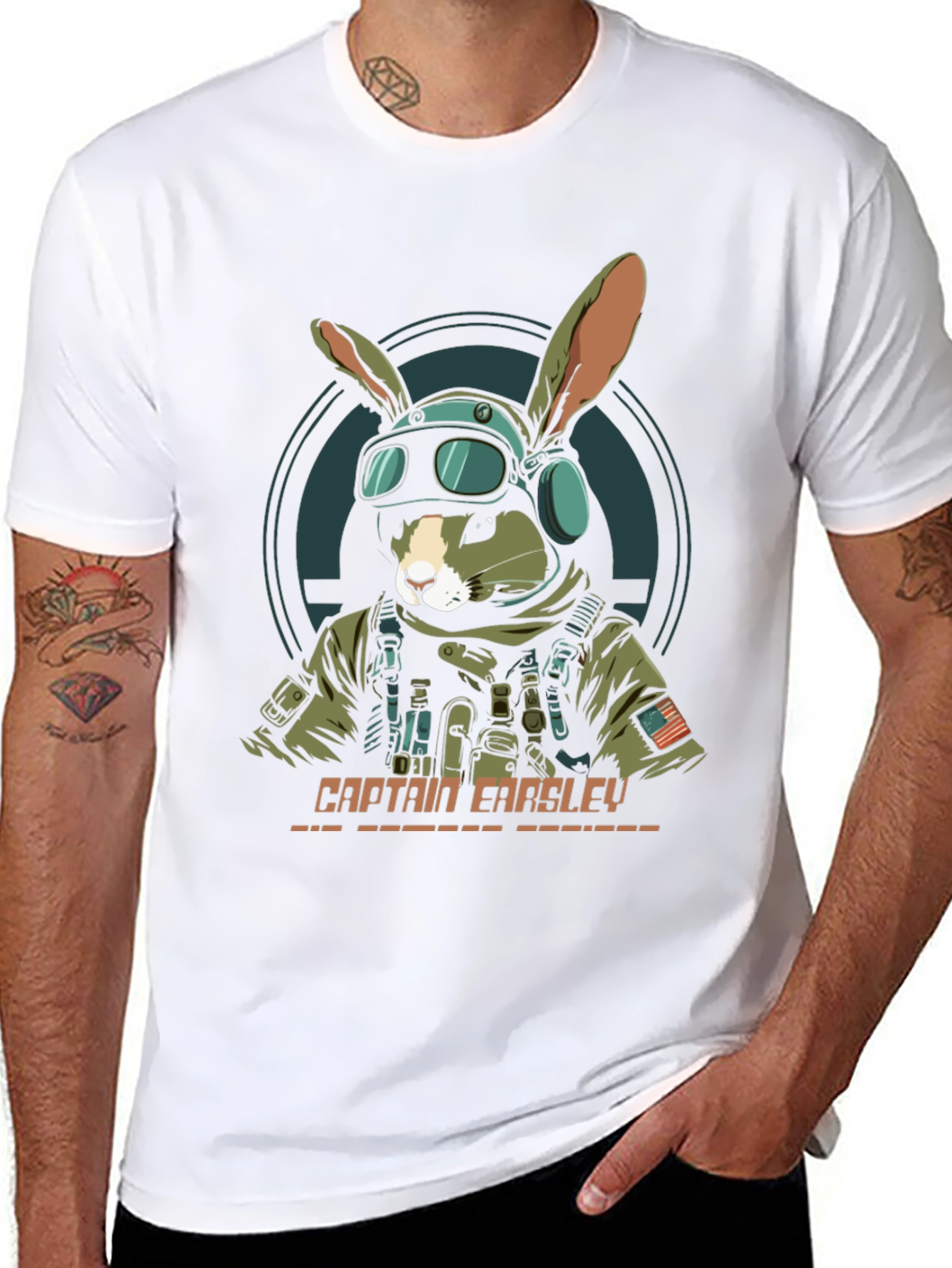 Captain Earsley T-Shirt - Tactical Rabbit Design