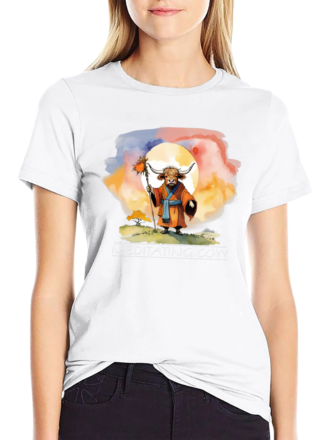 Meditating Cow Graphic T-Shirt - Zen Design