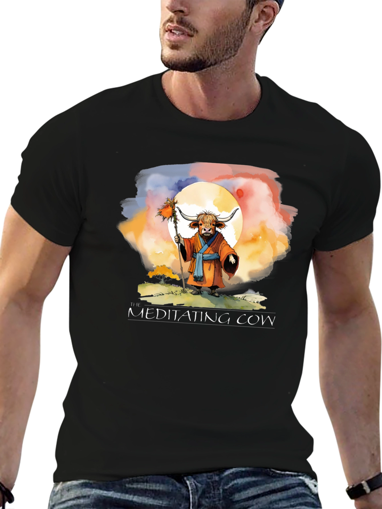 Meditating Cow Graphic T-Shirt - Zen Design