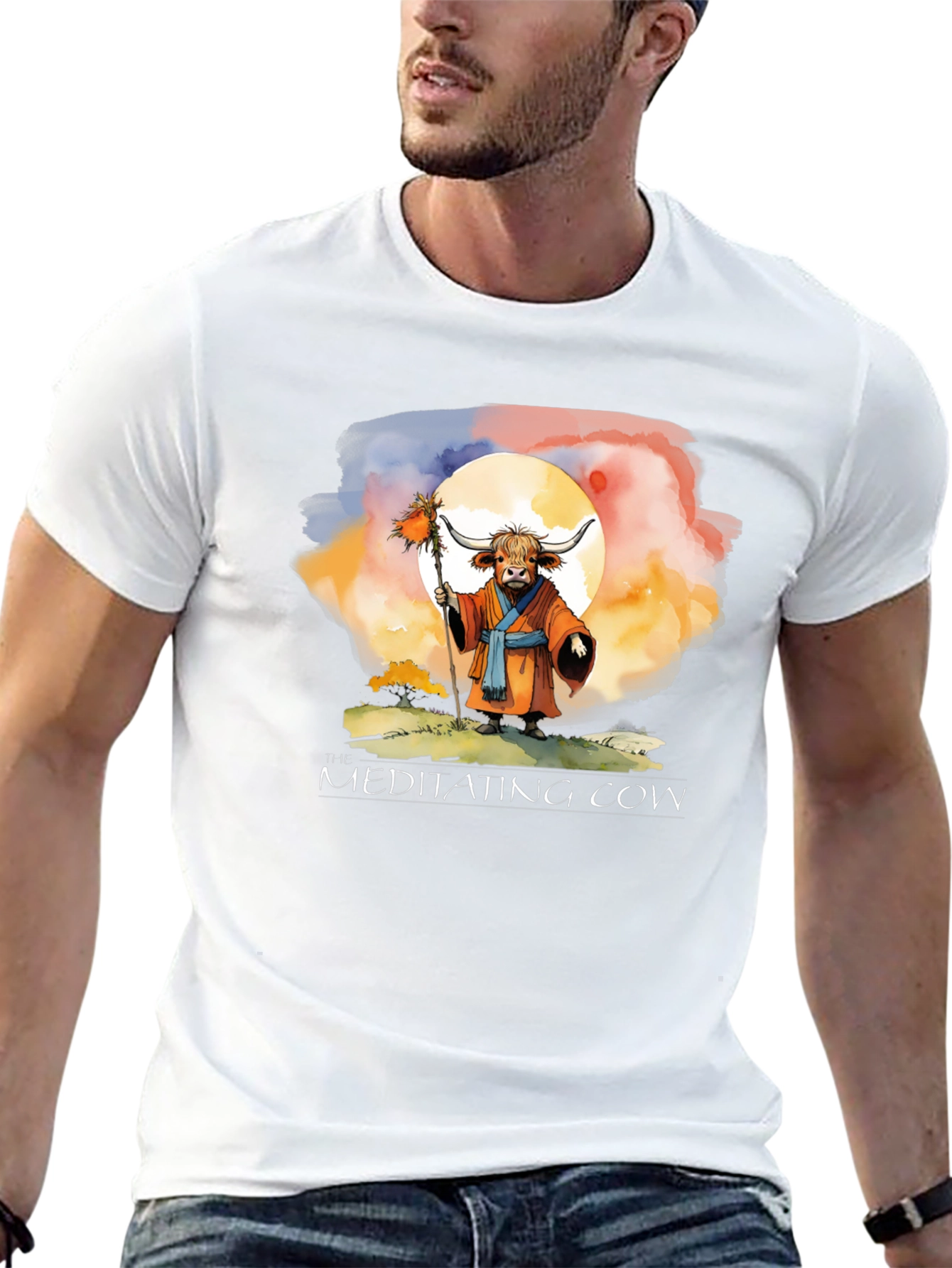 Meditating Cow Graphic T-Shirt - Zen Design