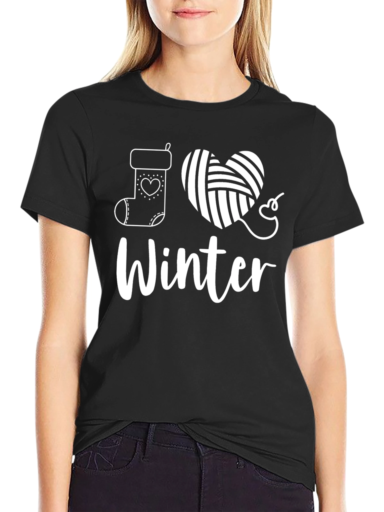 I Love Winter Knit Heart Graphic Tee