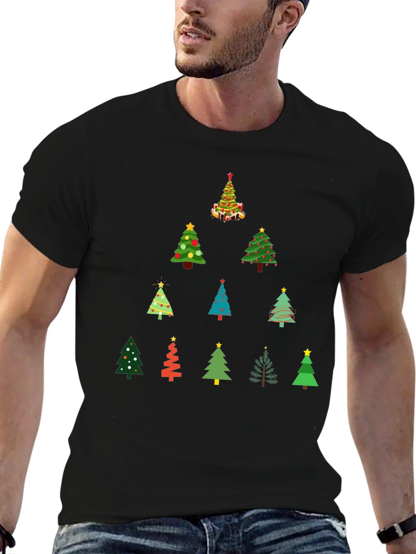 Festive Christmas Tree Pattern T-Shirt