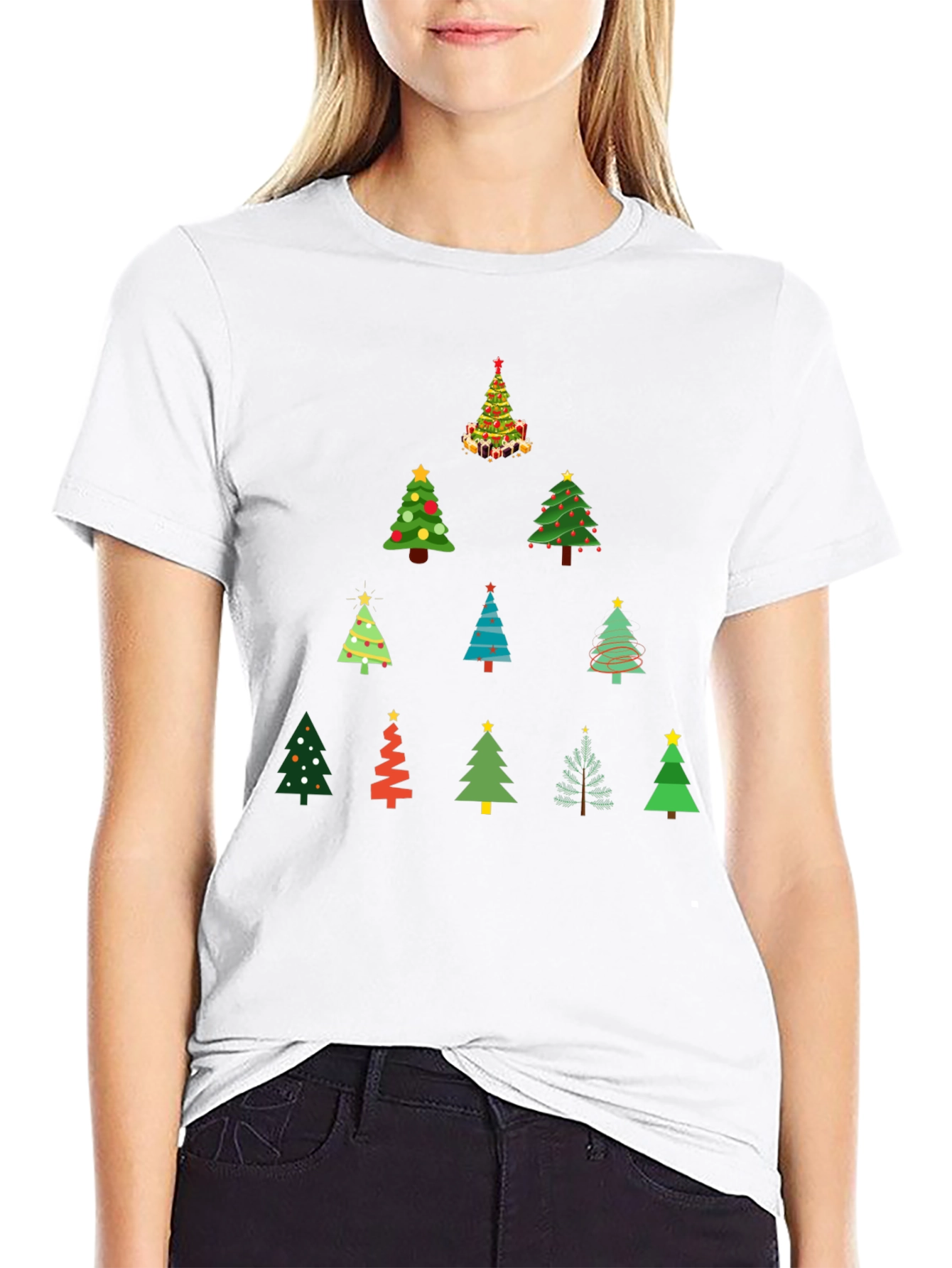 Festive Christmas Tree Pattern T-Shirt