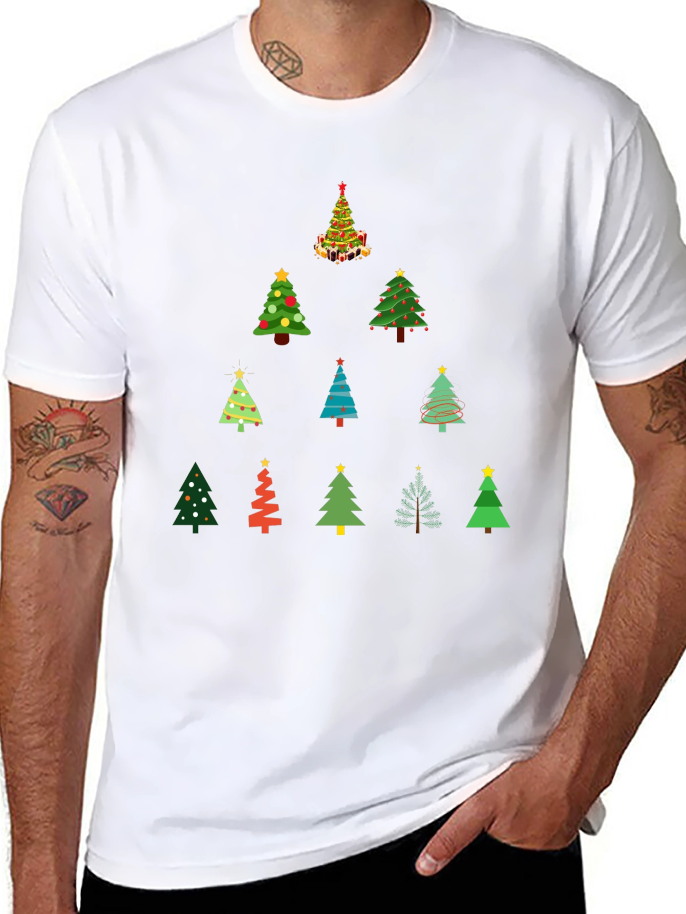 Festive Christmas Tree Pattern T-Shirt