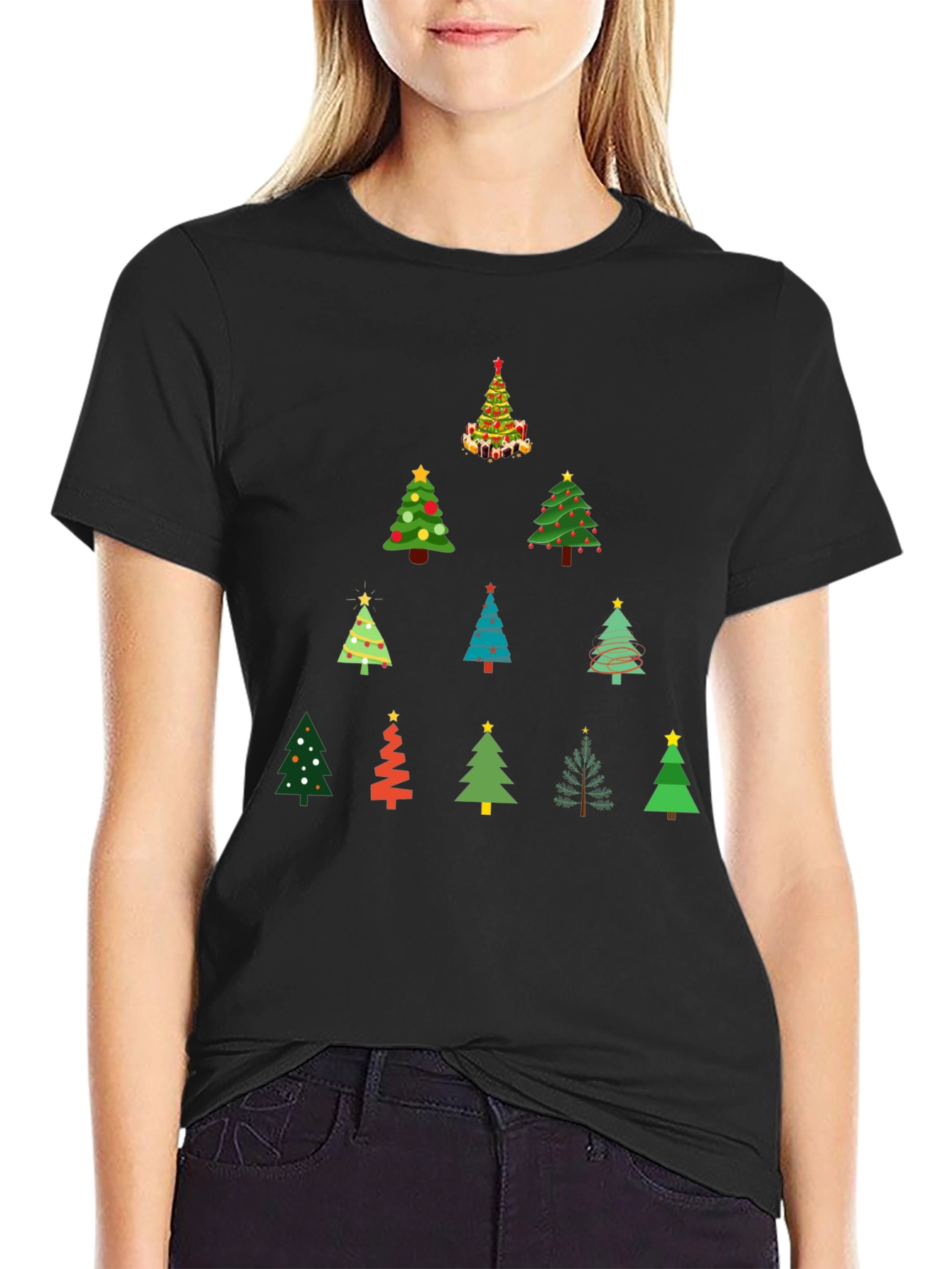 Festive Christmas Tree Pattern T-Shirt