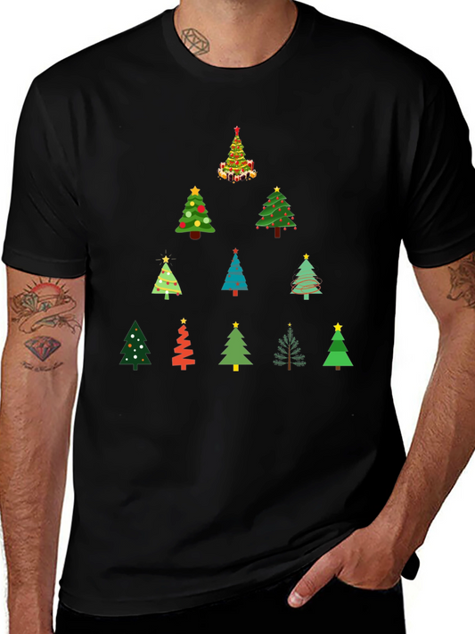 Festive Christmas Tree Pattern T-Shirt