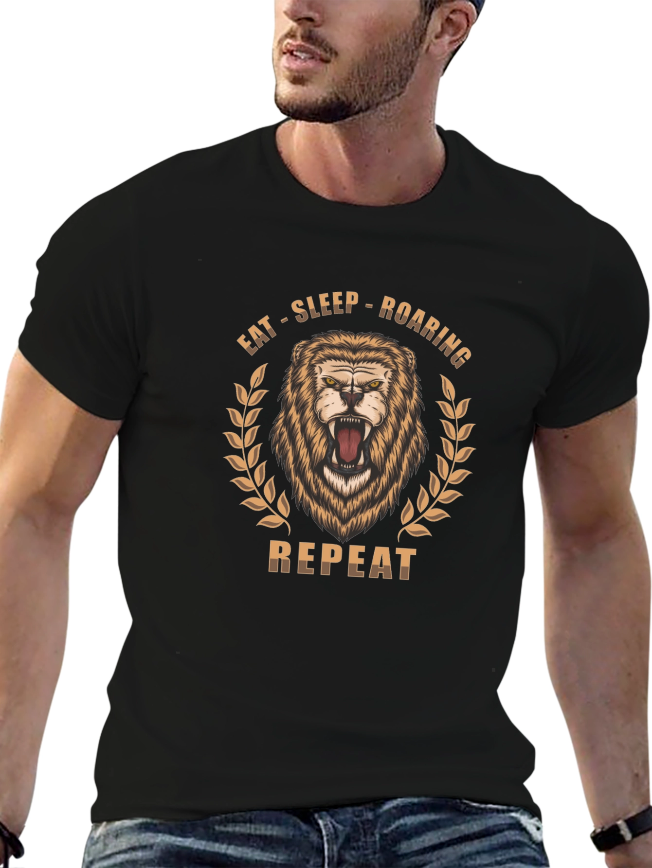 Lion Roar Graphic Print Black T-Shirt