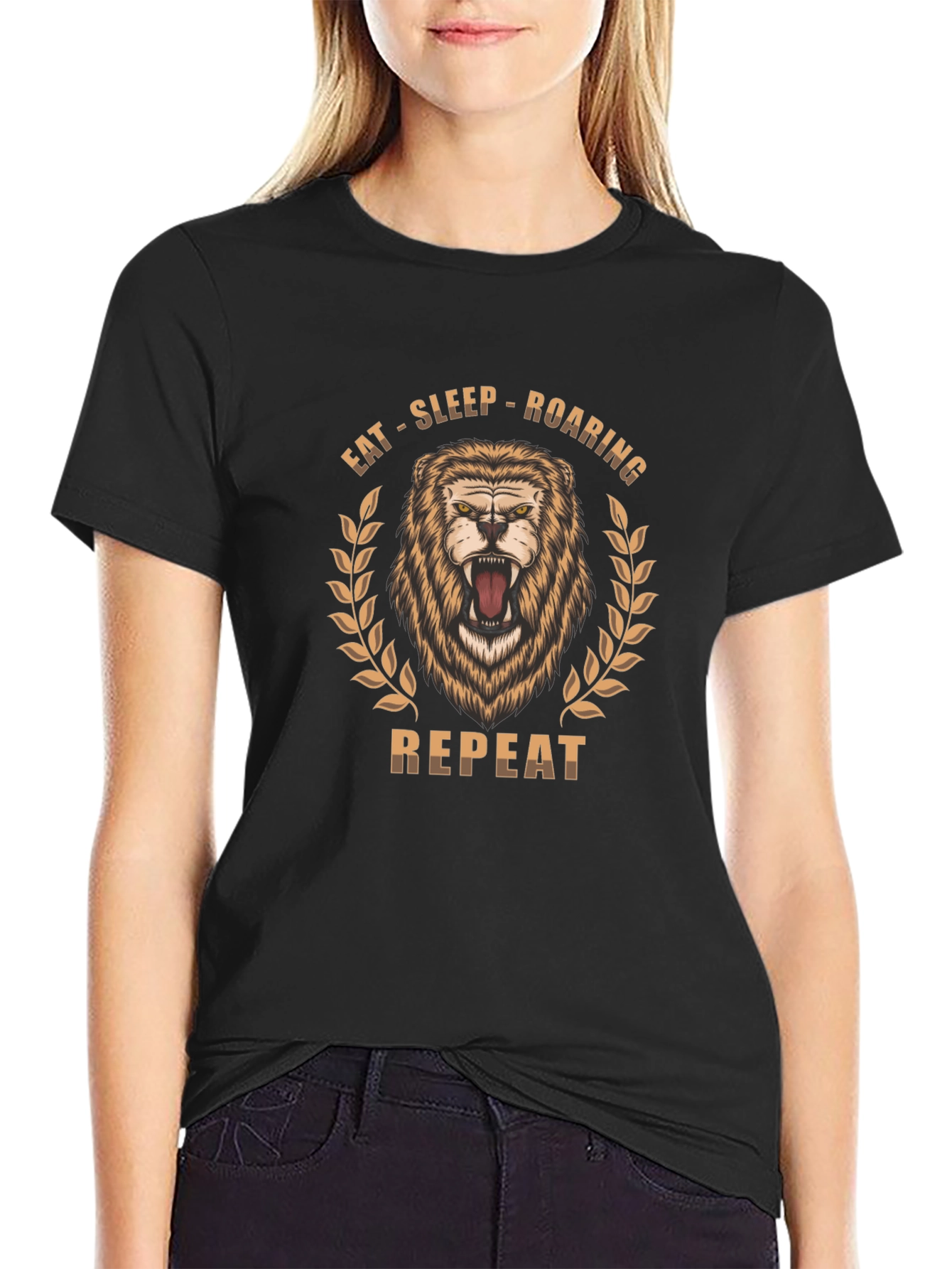 Lion Roar Graphic Print Black T-Shirt