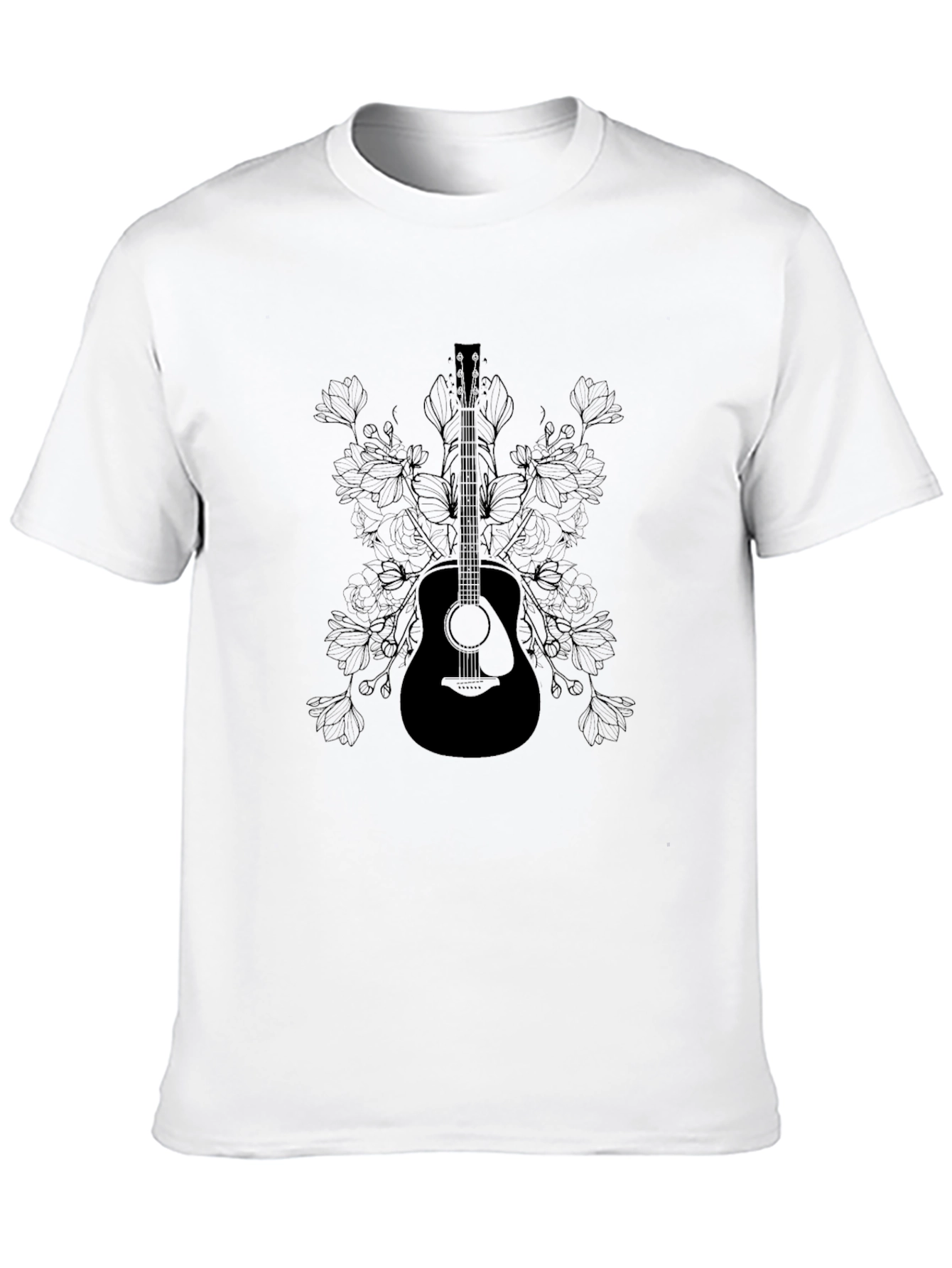 Guitar & Floral Graphic T-Shirt - Black