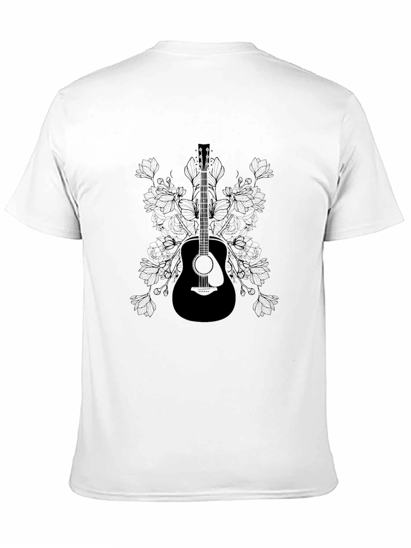 Guitar & Floral Graphic T-Shirt - Black