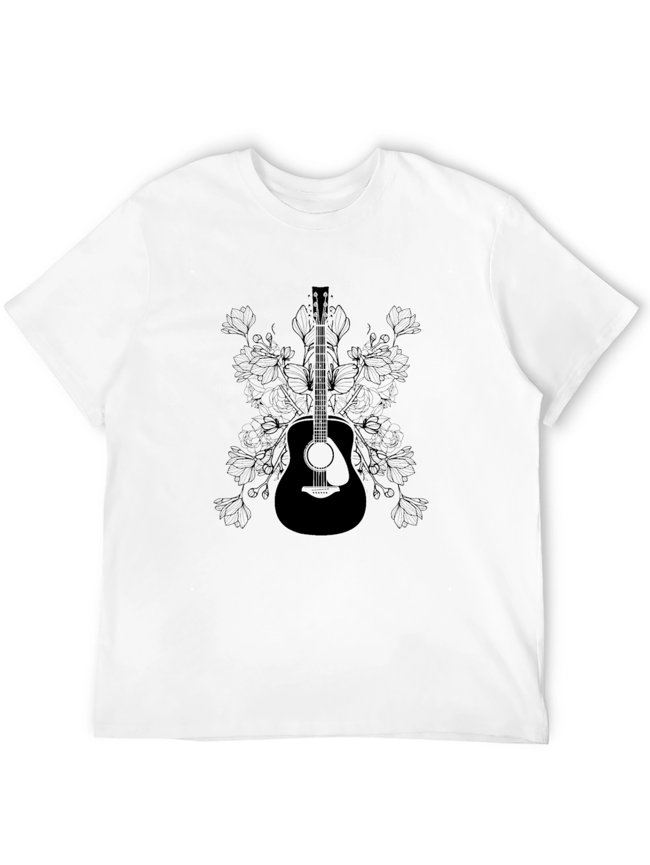 Guitar & Floral Graphic T-Shirt - Black