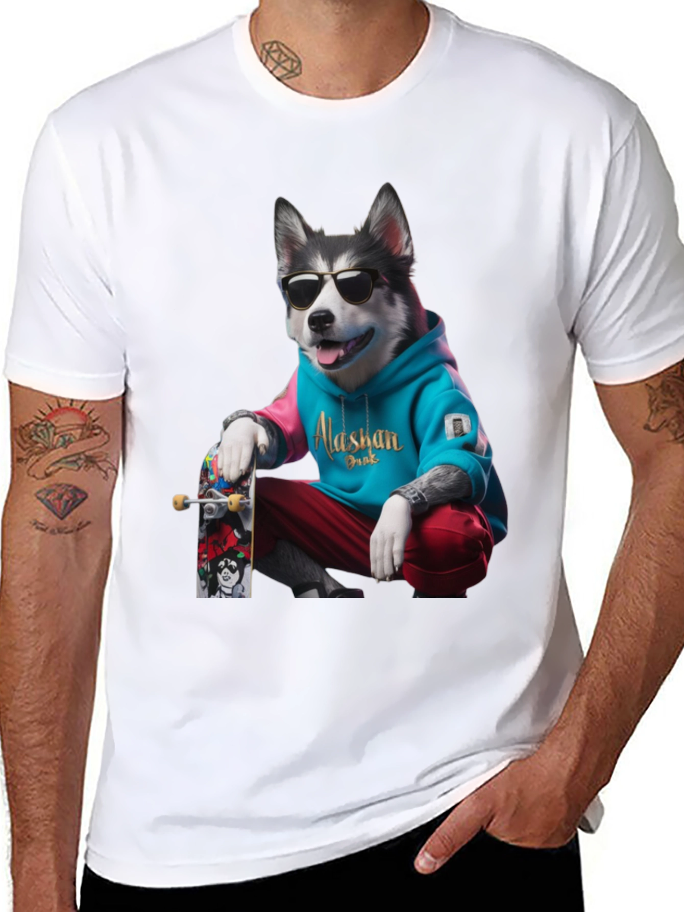 Cool Alaskan Husky Graphic Tee - Skater Dog