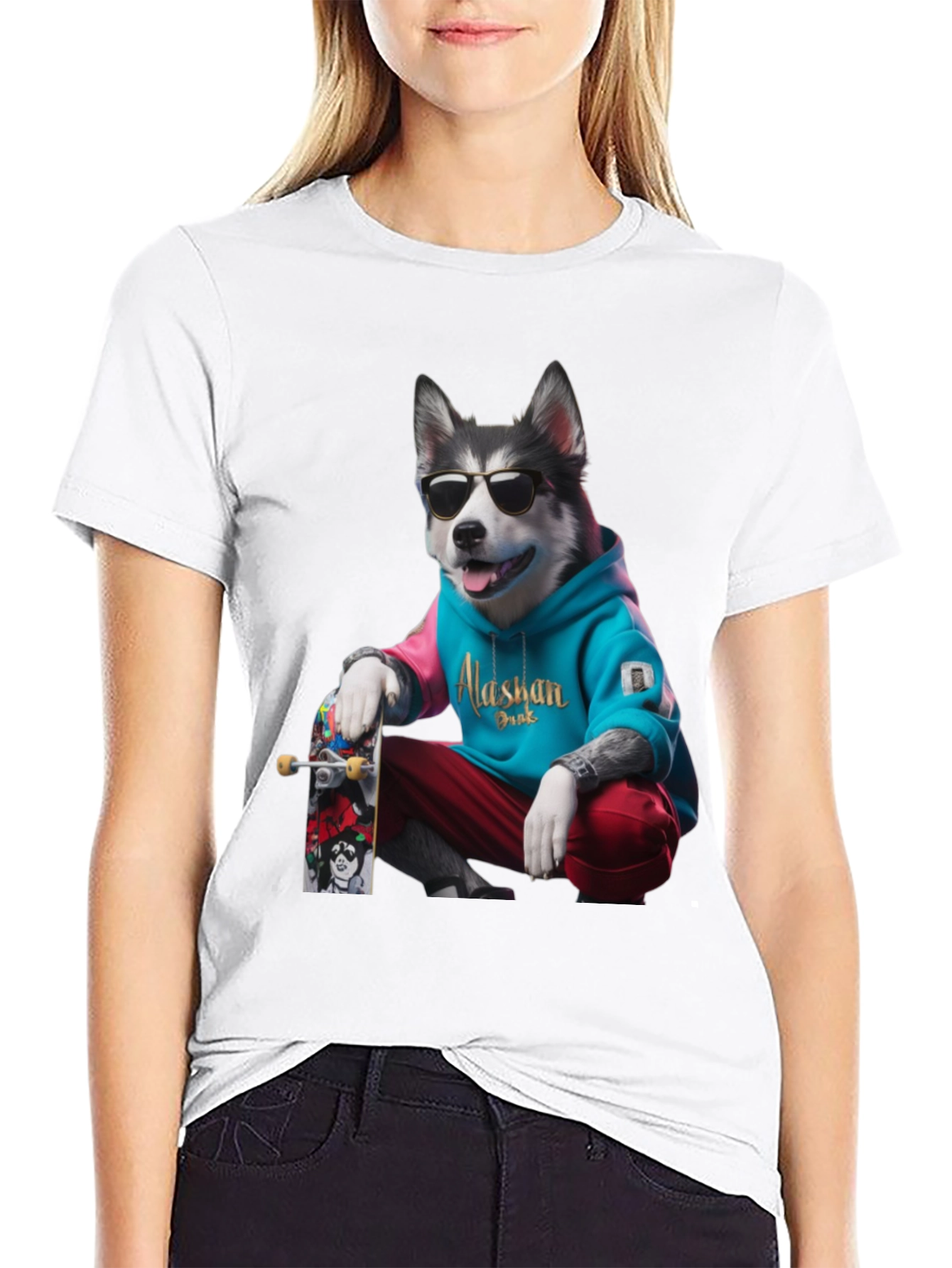 Cool Alaskan Husky Graphic Tee - Skater Dog