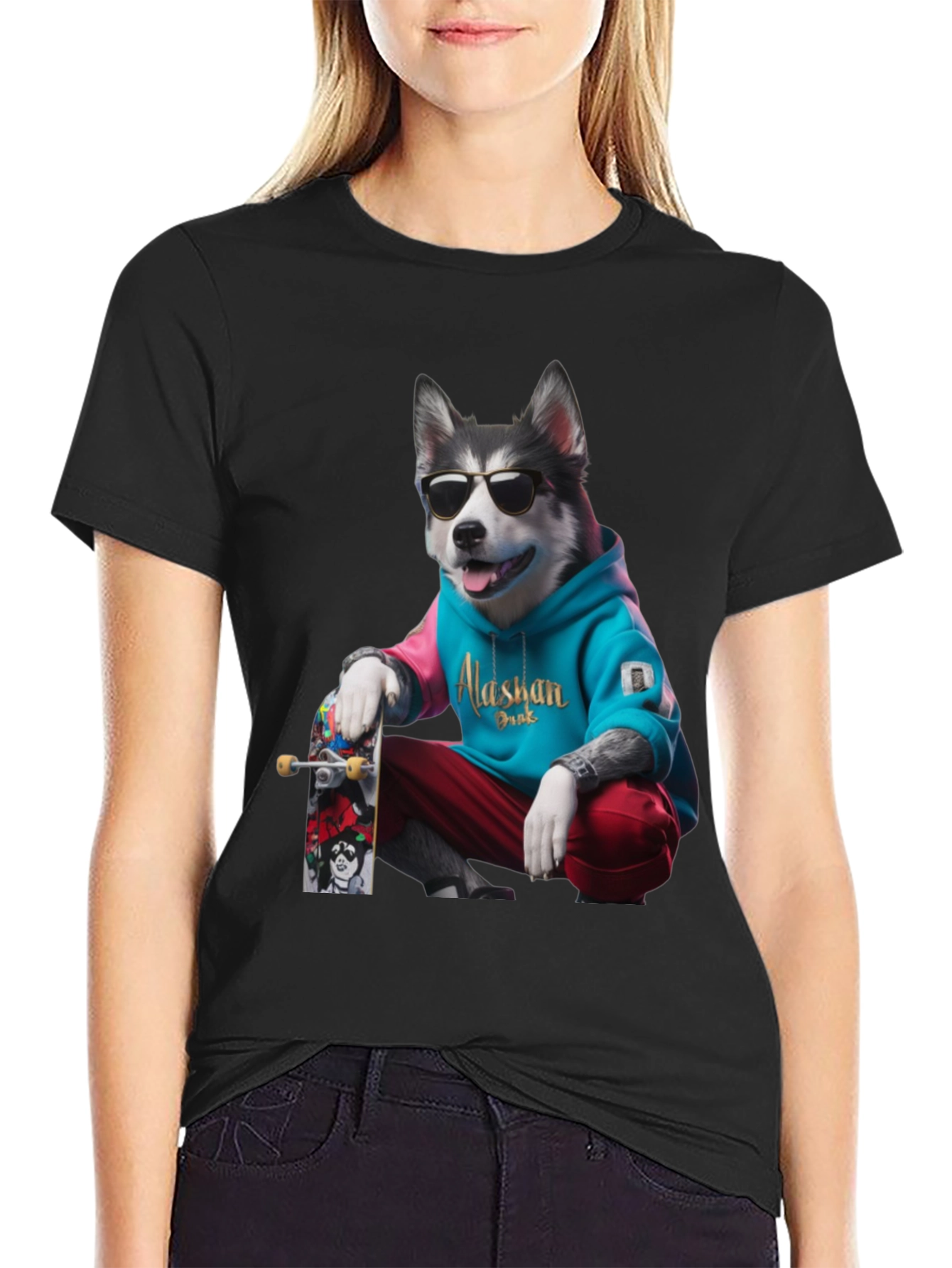 Cool Alaskan Husky Graphic Tee - Skater Dog