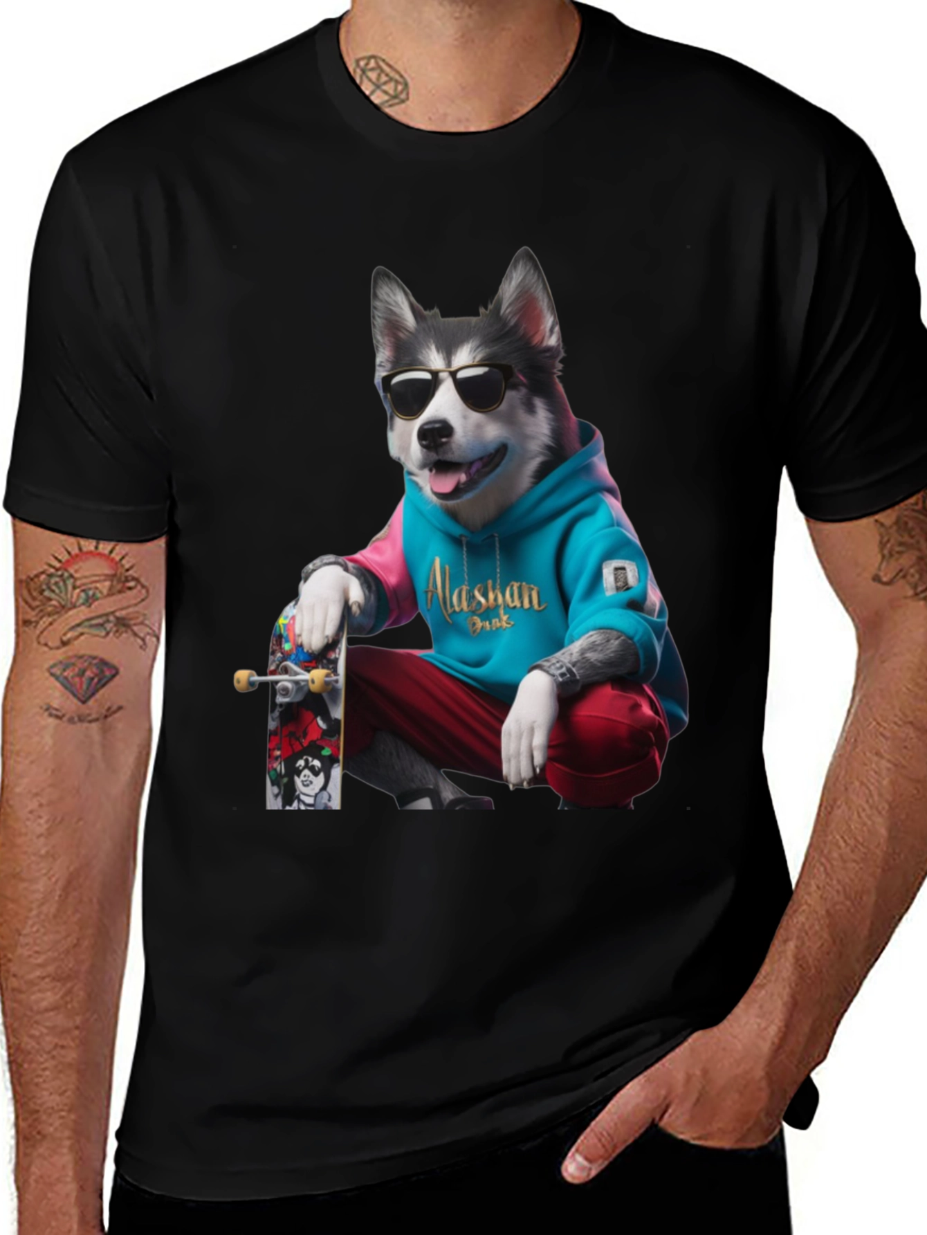 Cool Alaskan Husky Graphic Tee - Skater Dog