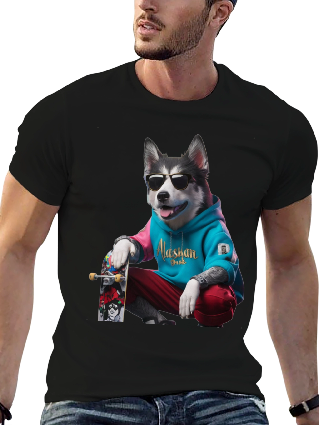 Cool Alaskan Husky Graphic Tee - Skater Dog
