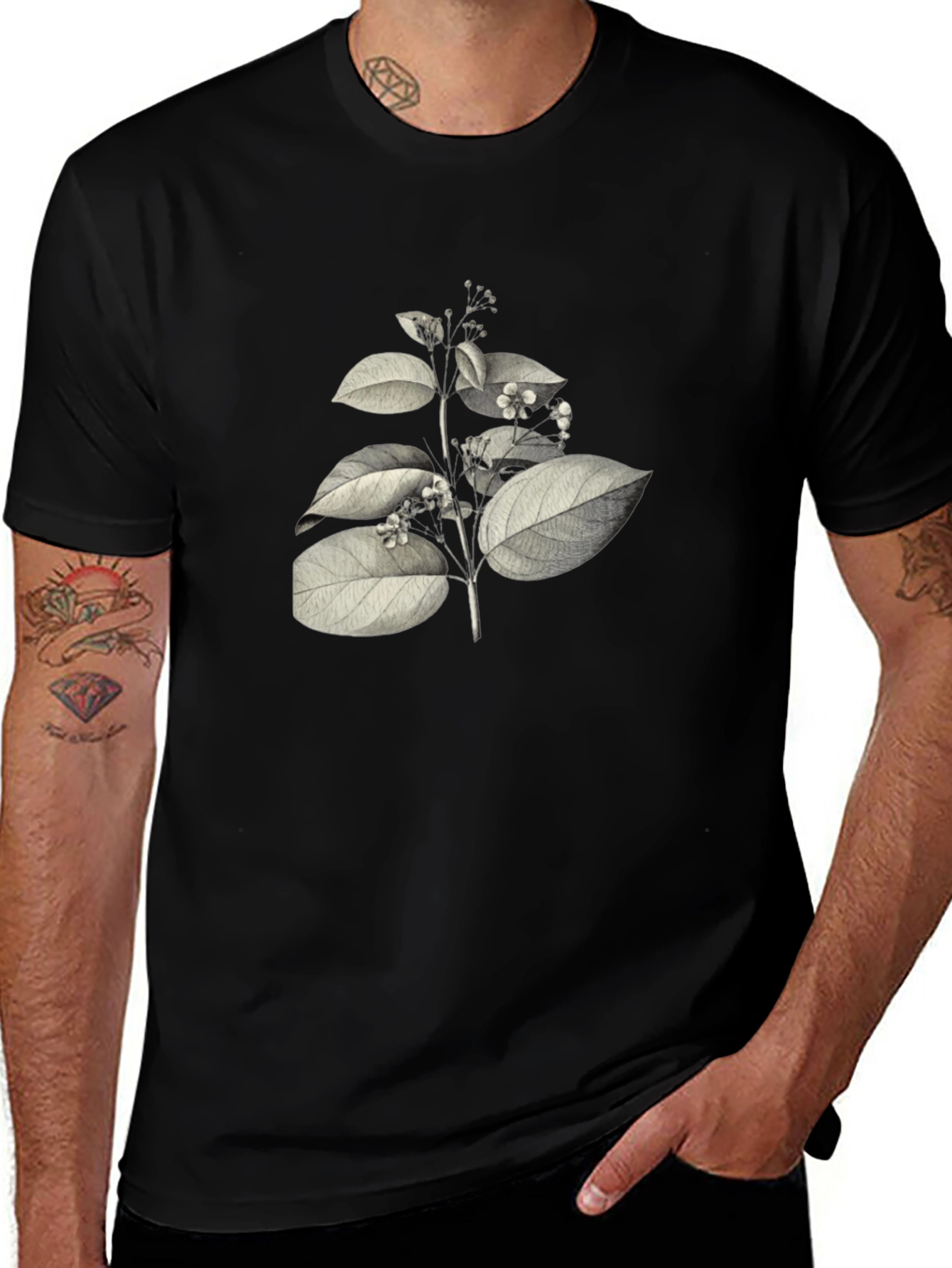 Botanical Print Black T-Shirt