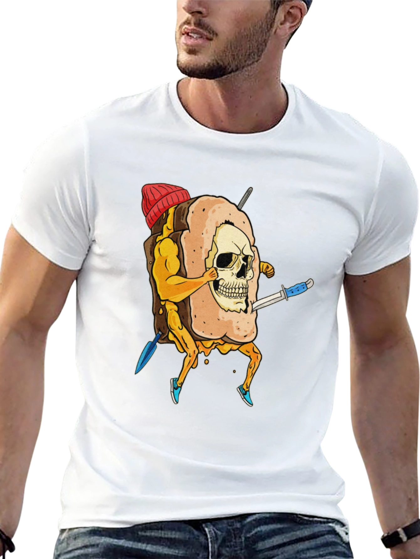 Skull Marshmallow Warrior Funny Graphic Tee