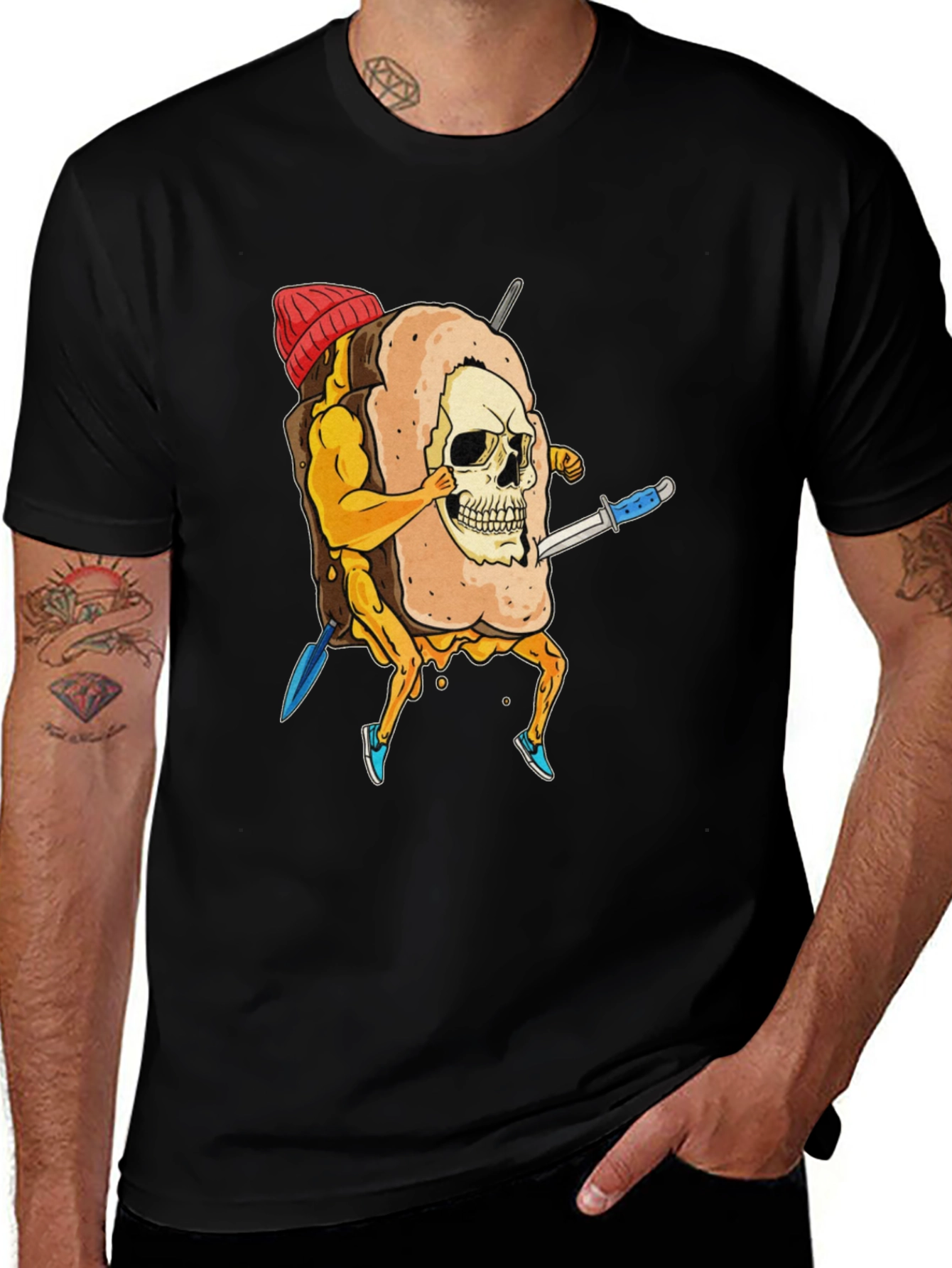 Skull Marshmallow Warrior Funny Graphic Tee