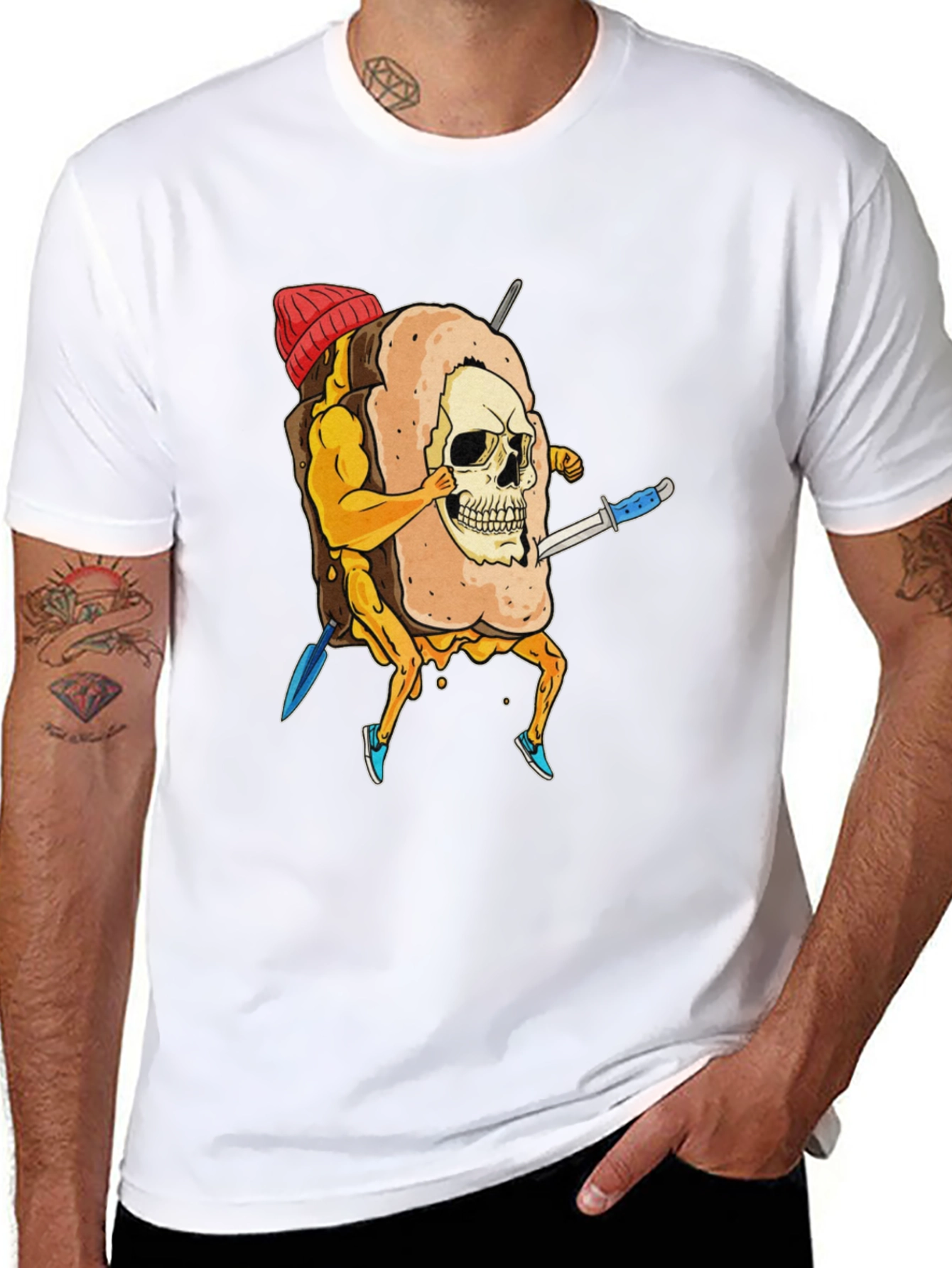 Skull Marshmallow Warrior Funny Graphic Tee