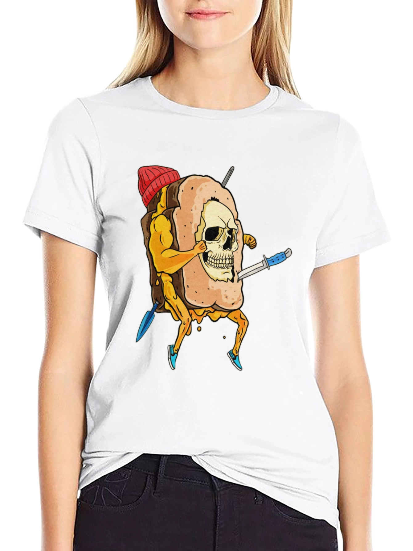 Skull Marshmallow Warrior Funny Graphic Tee