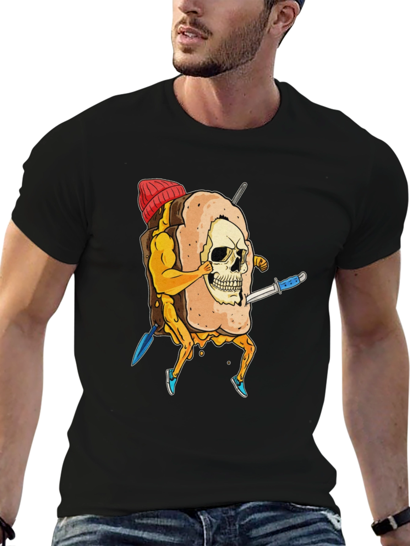 Skull Marshmallow Warrior Funny Graphic Tee
