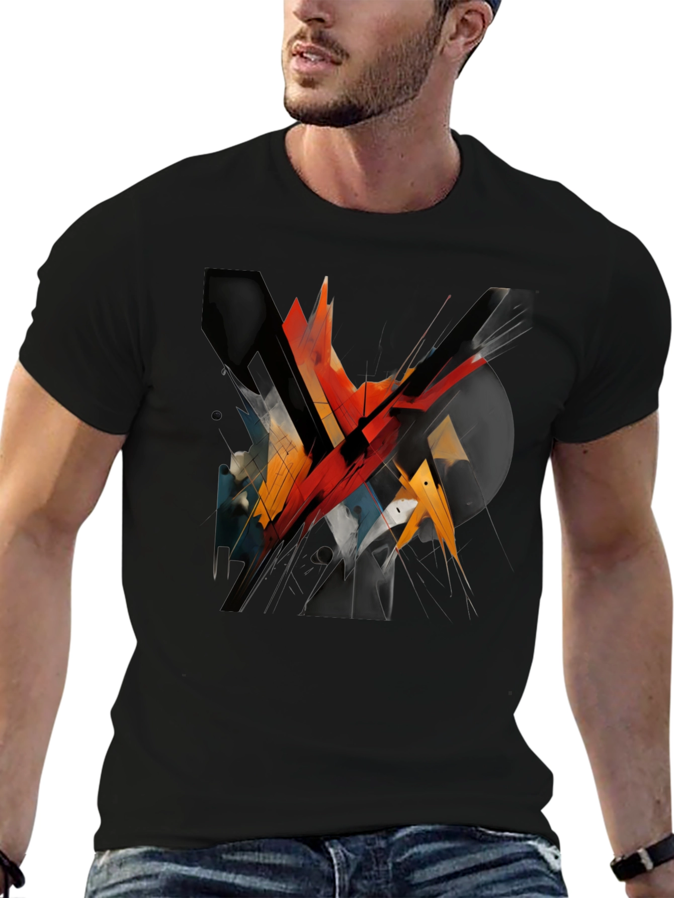 Abstract Geometric Graphic Black T-Shirt