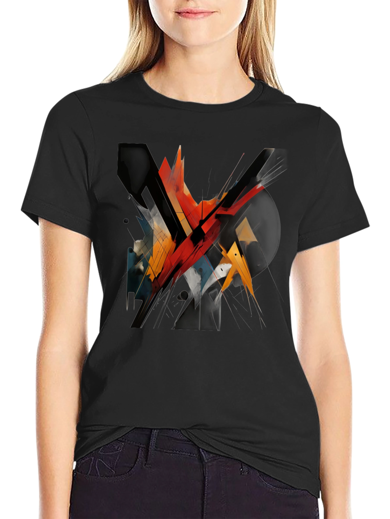 Abstract Geometric Graphic Black T-Shirt