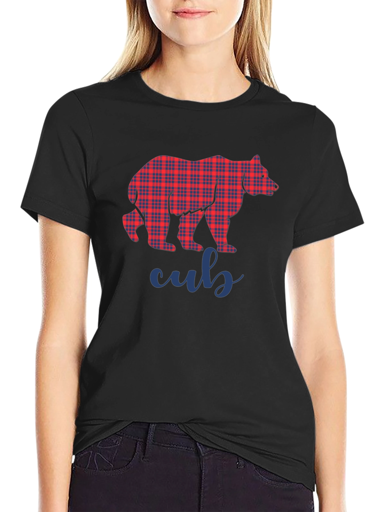 Plaid Bear Cub Graphic Tee - Mens Black T-Shirt