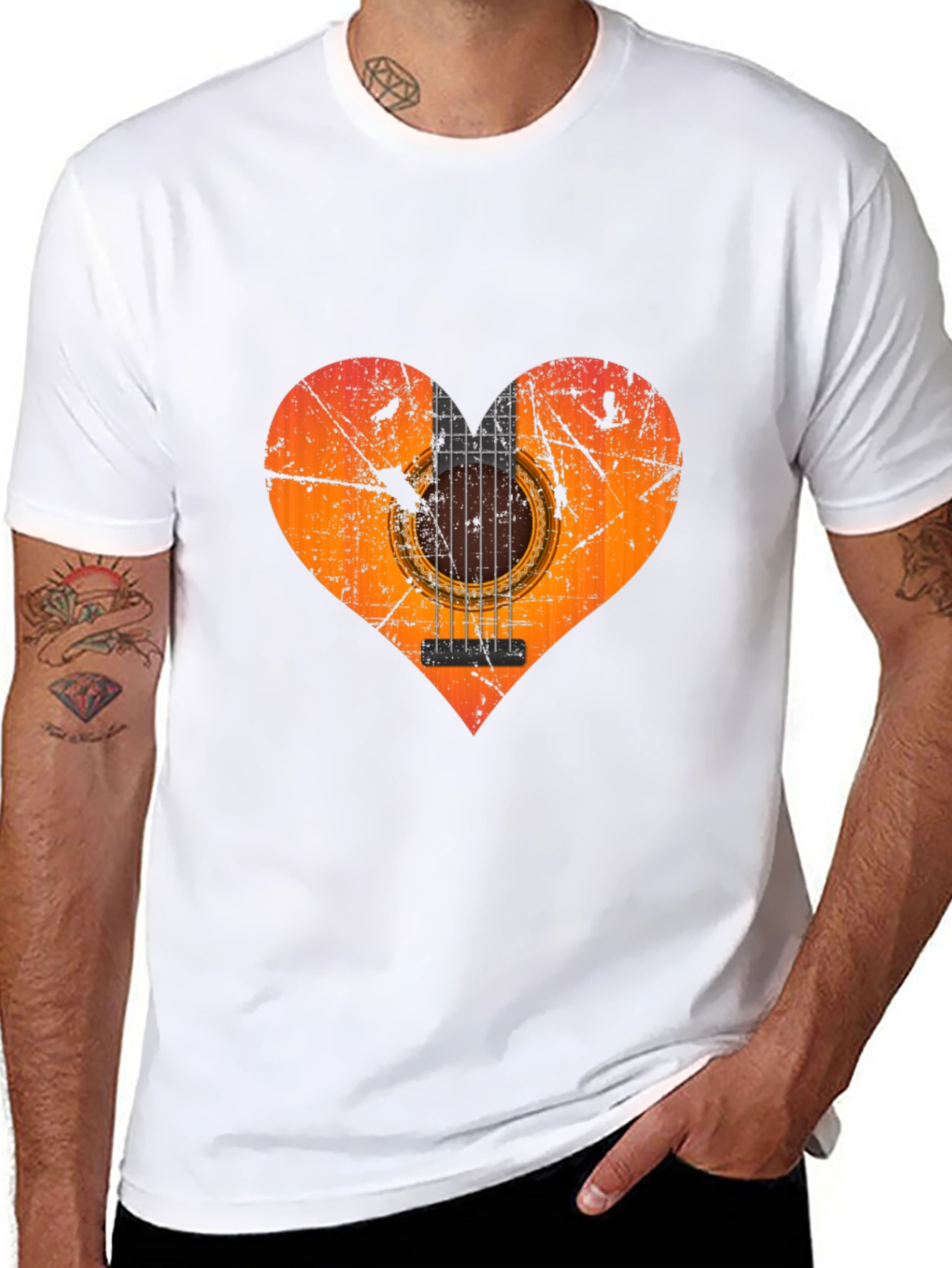 Guitar Heart Graphic T-Shirt - Black