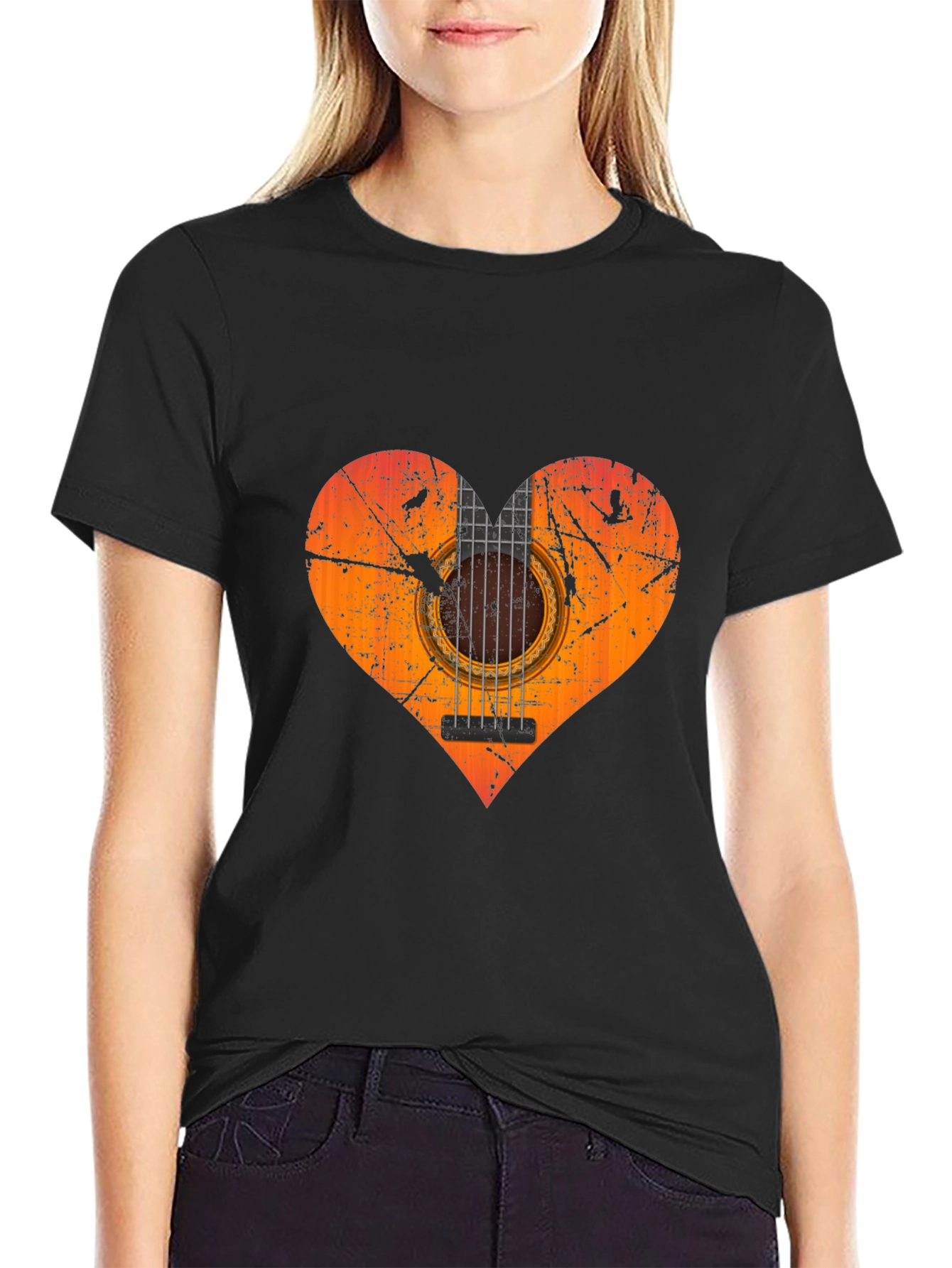 Guitar Heart Graphic T-Shirt - Black