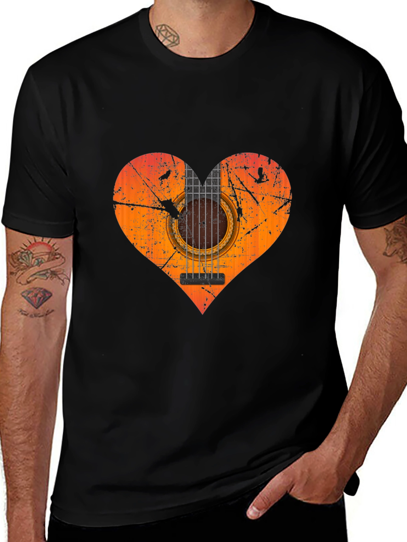 Guitar Heart Graphic T-Shirt - Black