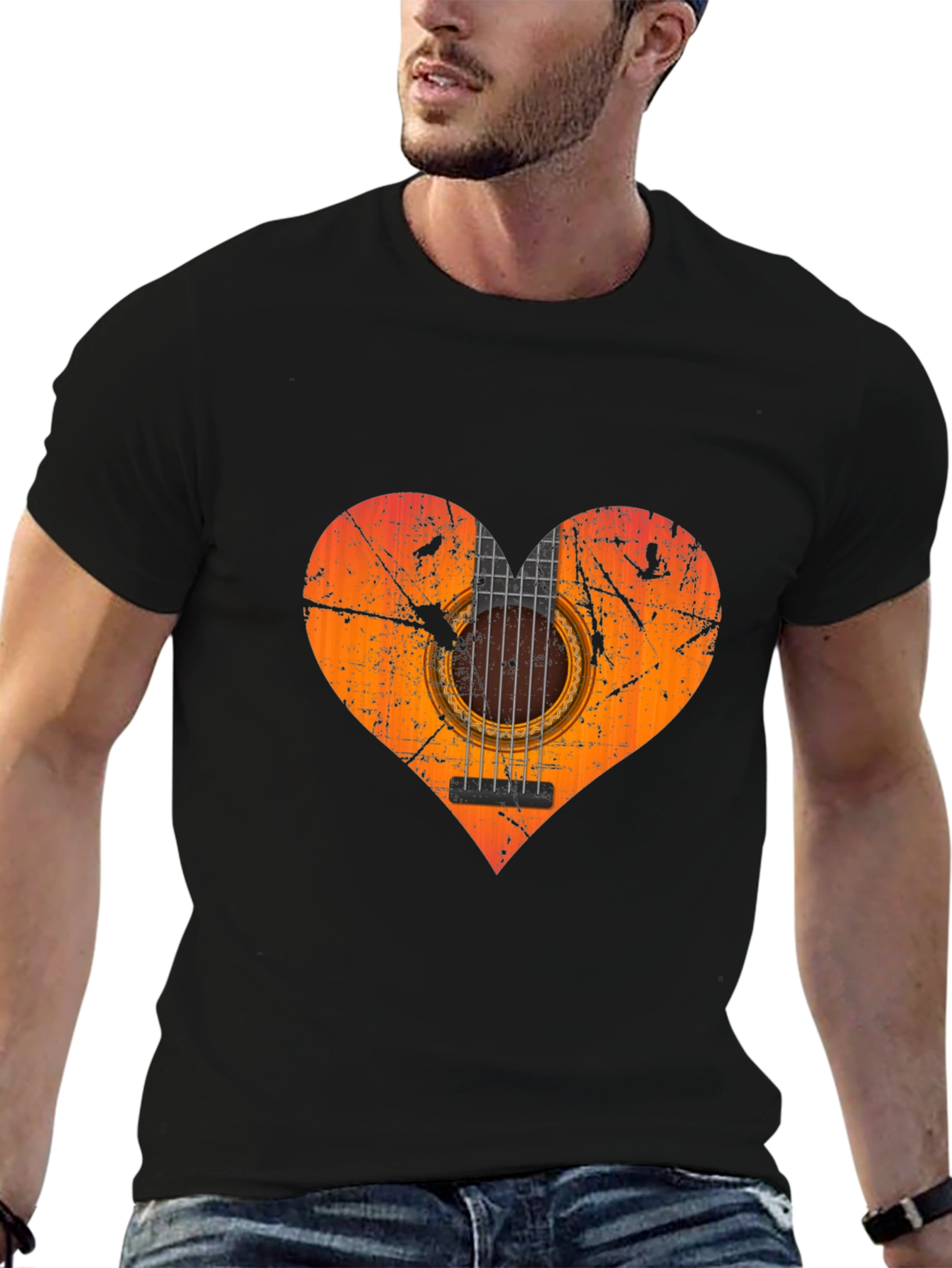 Guitar Heart Graphic T-Shirt - Black