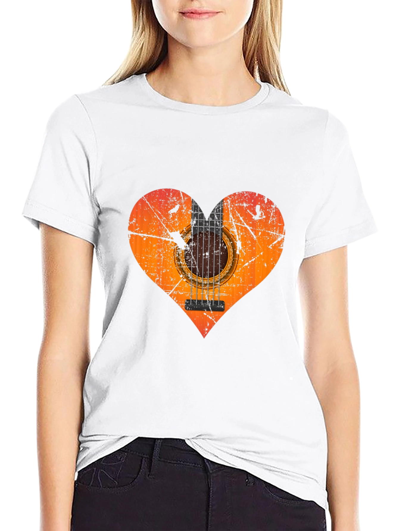 Guitar Heart Graphic T-Shirt - Black