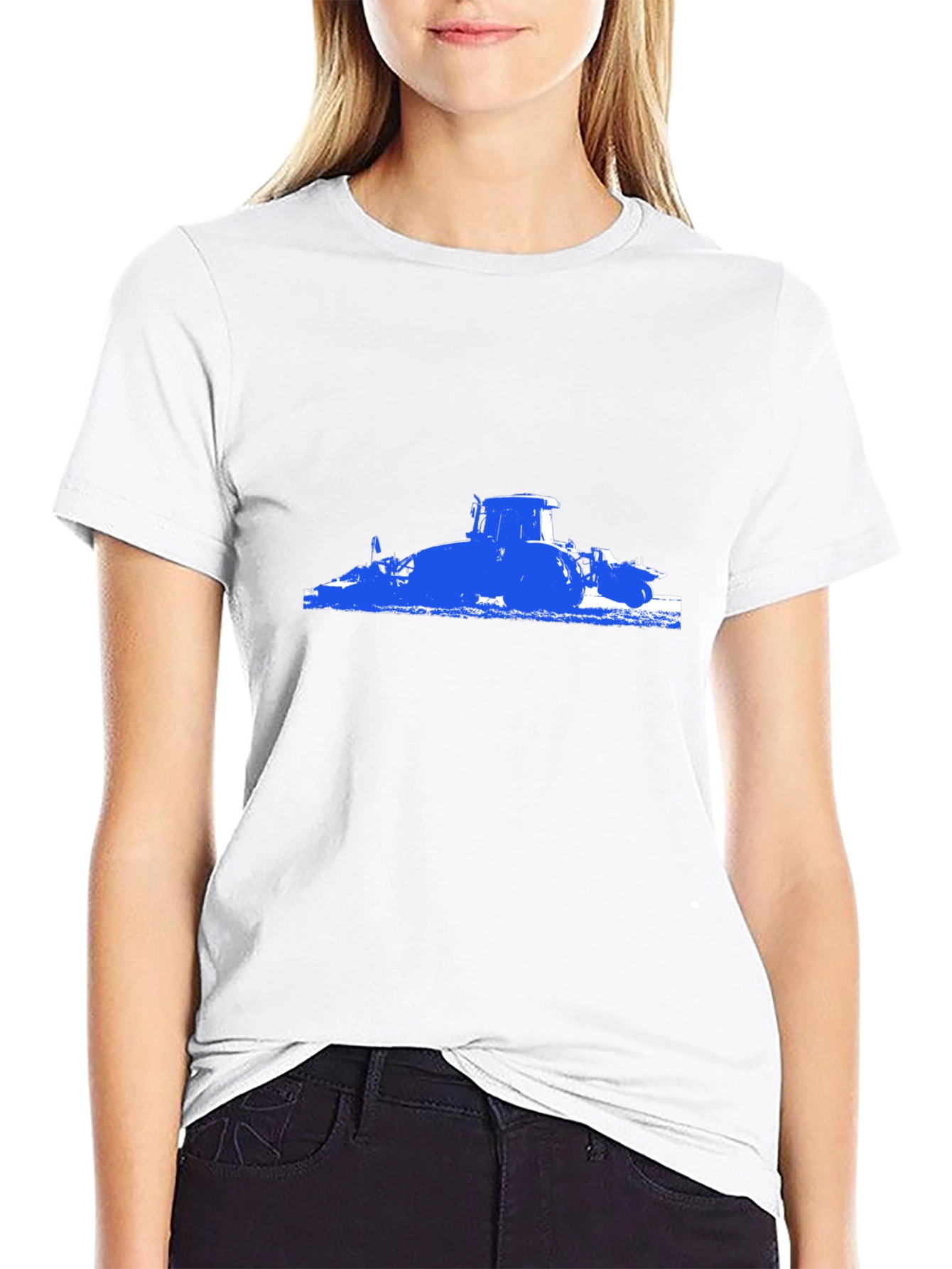 Blue Tractor Graphic Black T-Shirt