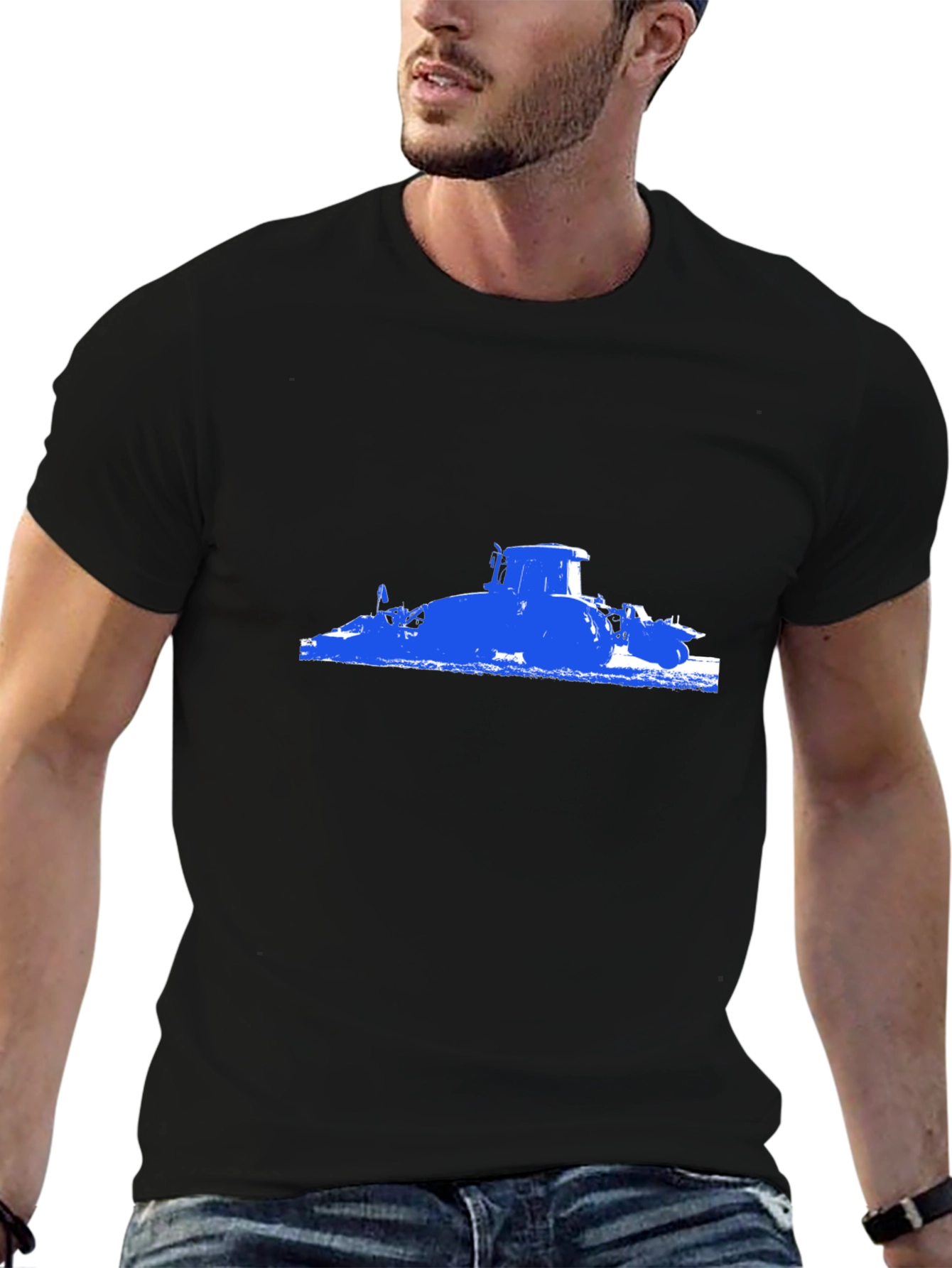 Blue Tractor Graphic Black T-Shirt
