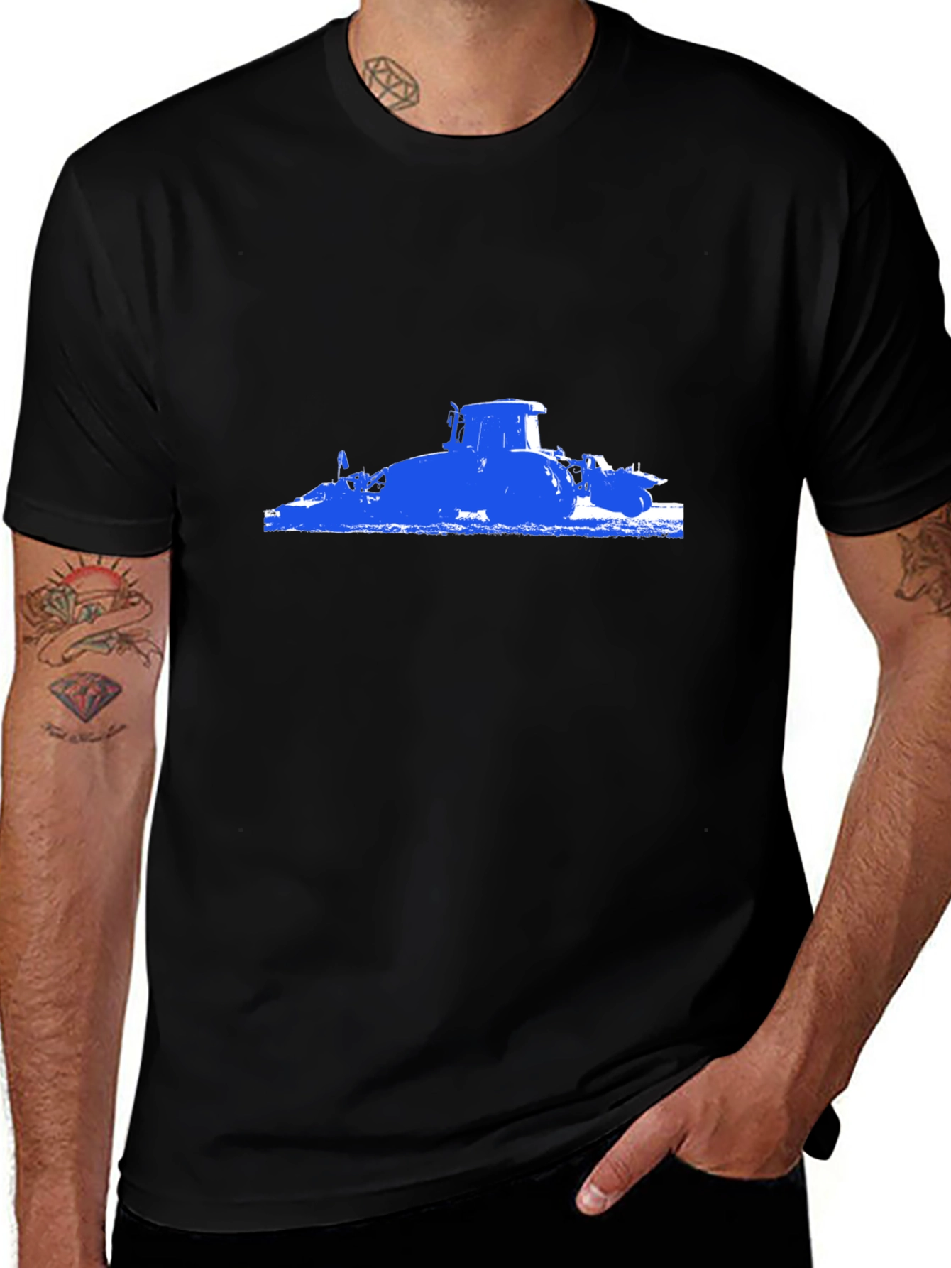 Blue Tractor Graphic Black T-Shirt