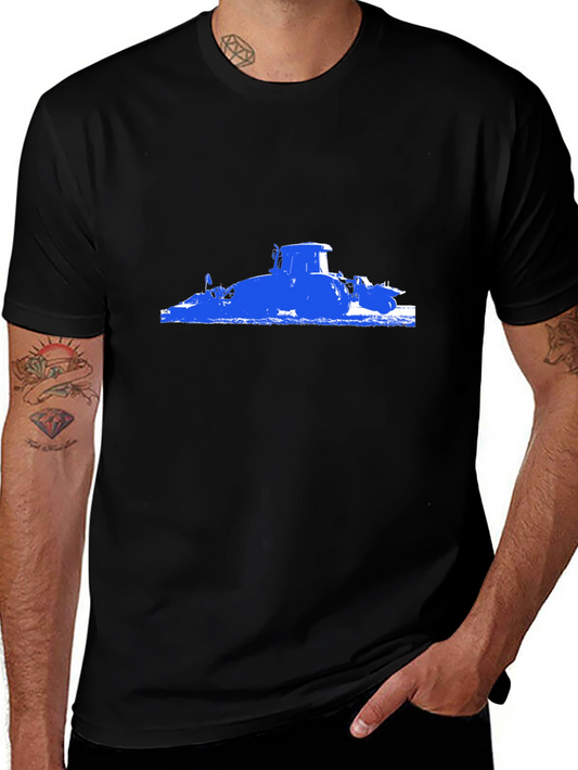Blue Tractor Graphic Black T-Shirt