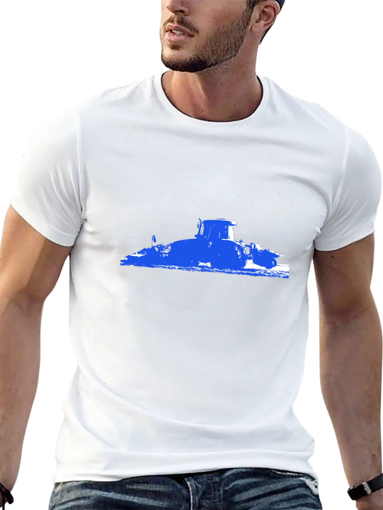 Blue Tractor Graphic Black T-Shirt