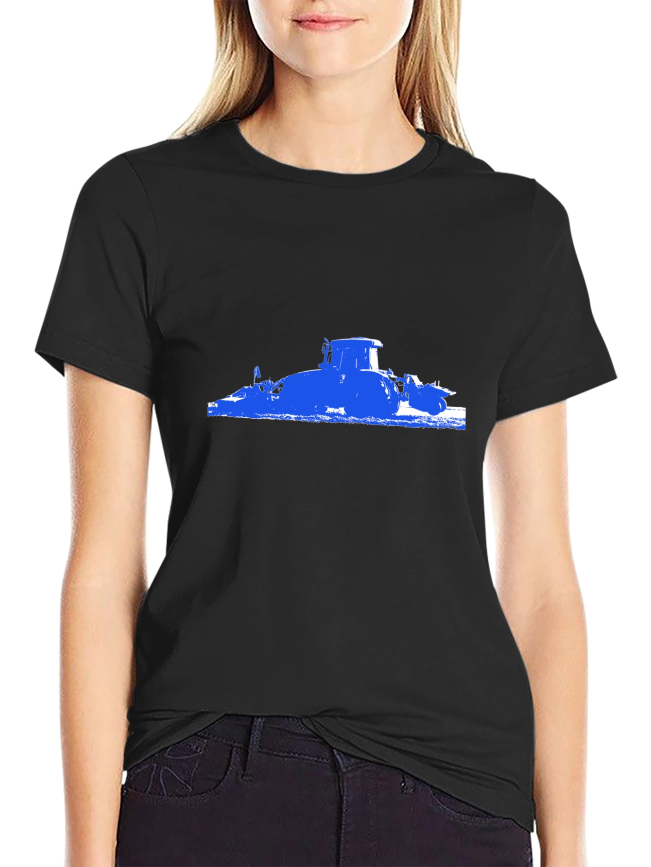 Blue Tractor Graphic Black T-Shirt