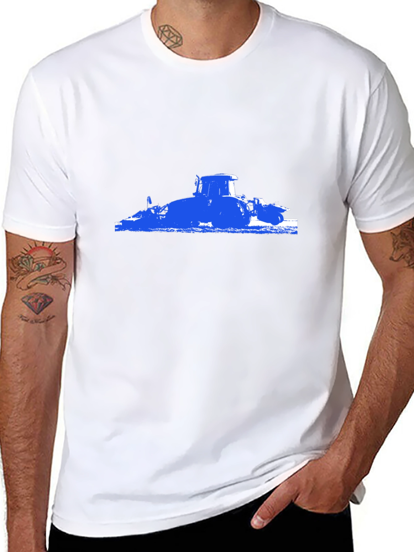 Blue Tractor Graphic Black T-Shirt