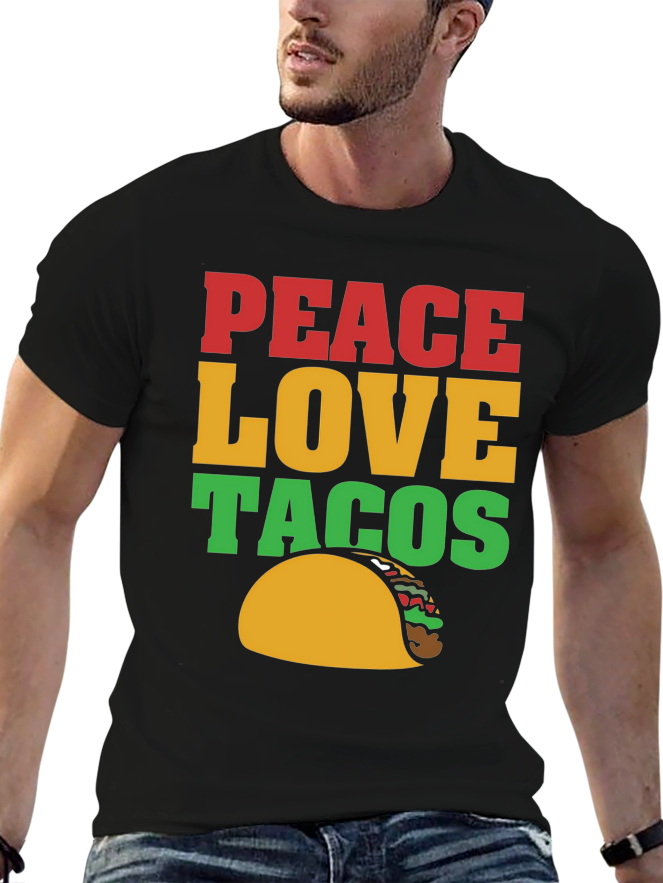 Peace Love Tacos Black Graphic T-Shirt