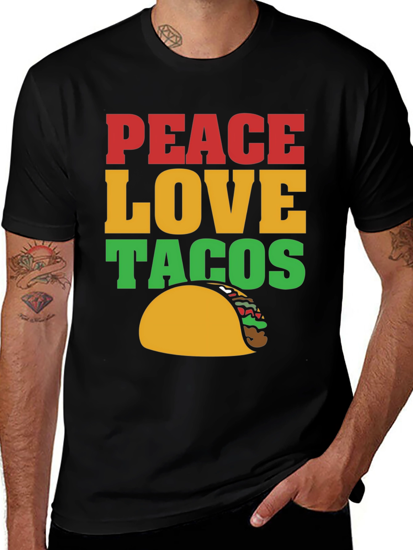 Peace Love Tacos Black Graphic T-Shirt