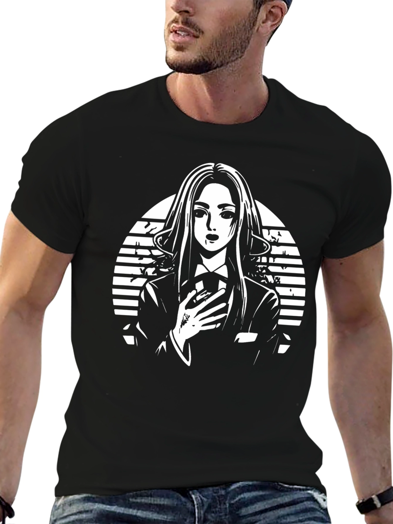 Anime Style Graphic Print Black T-Shirt
