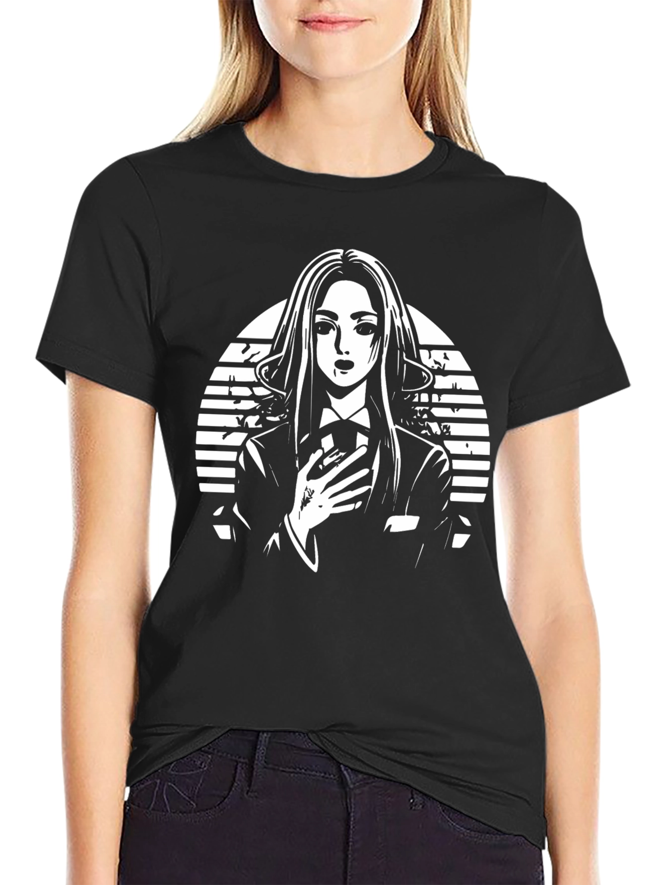 Anime Style Graphic Print Black T-Shirt