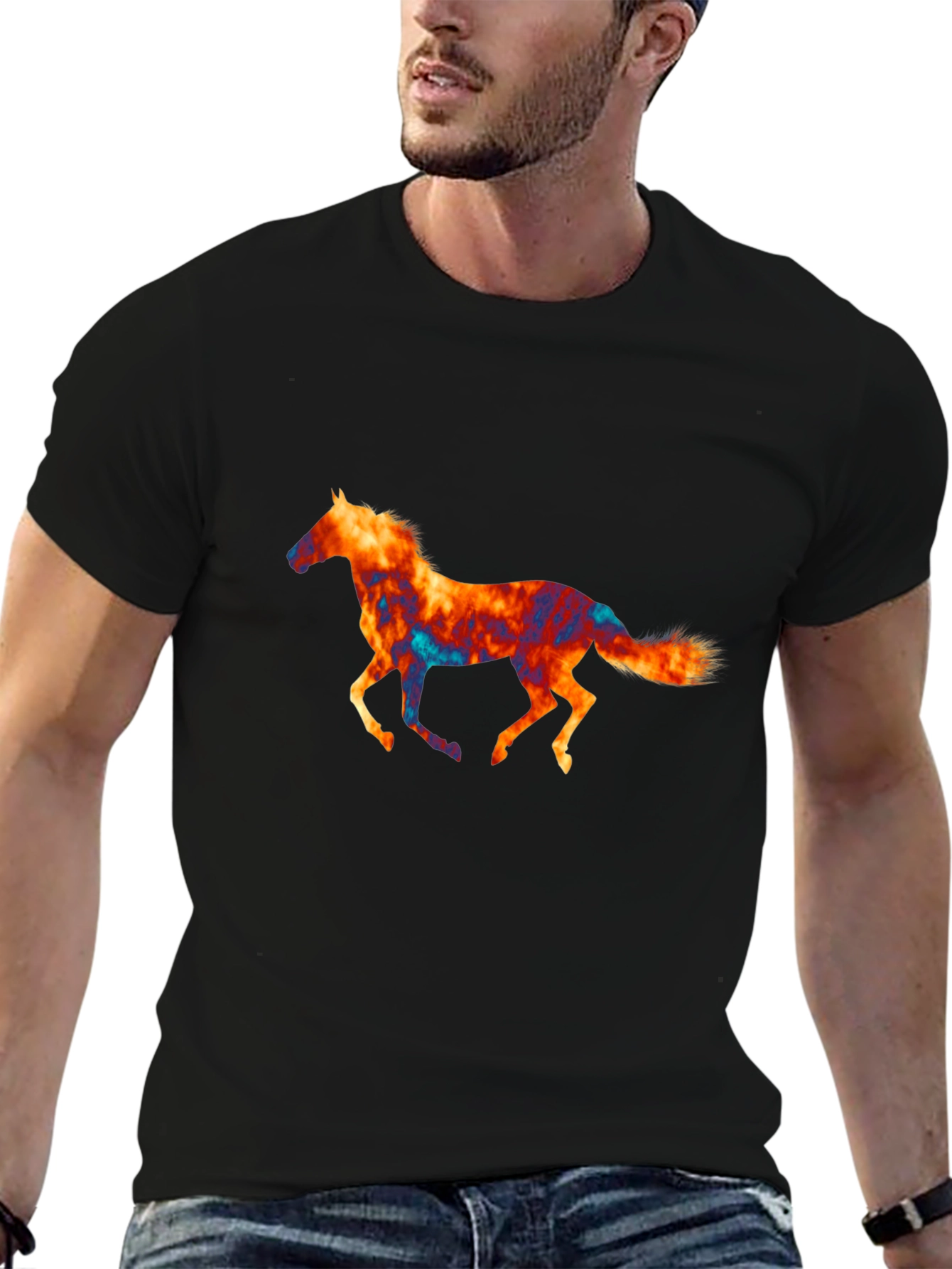 Horse Graphic Print Black T-Shirt